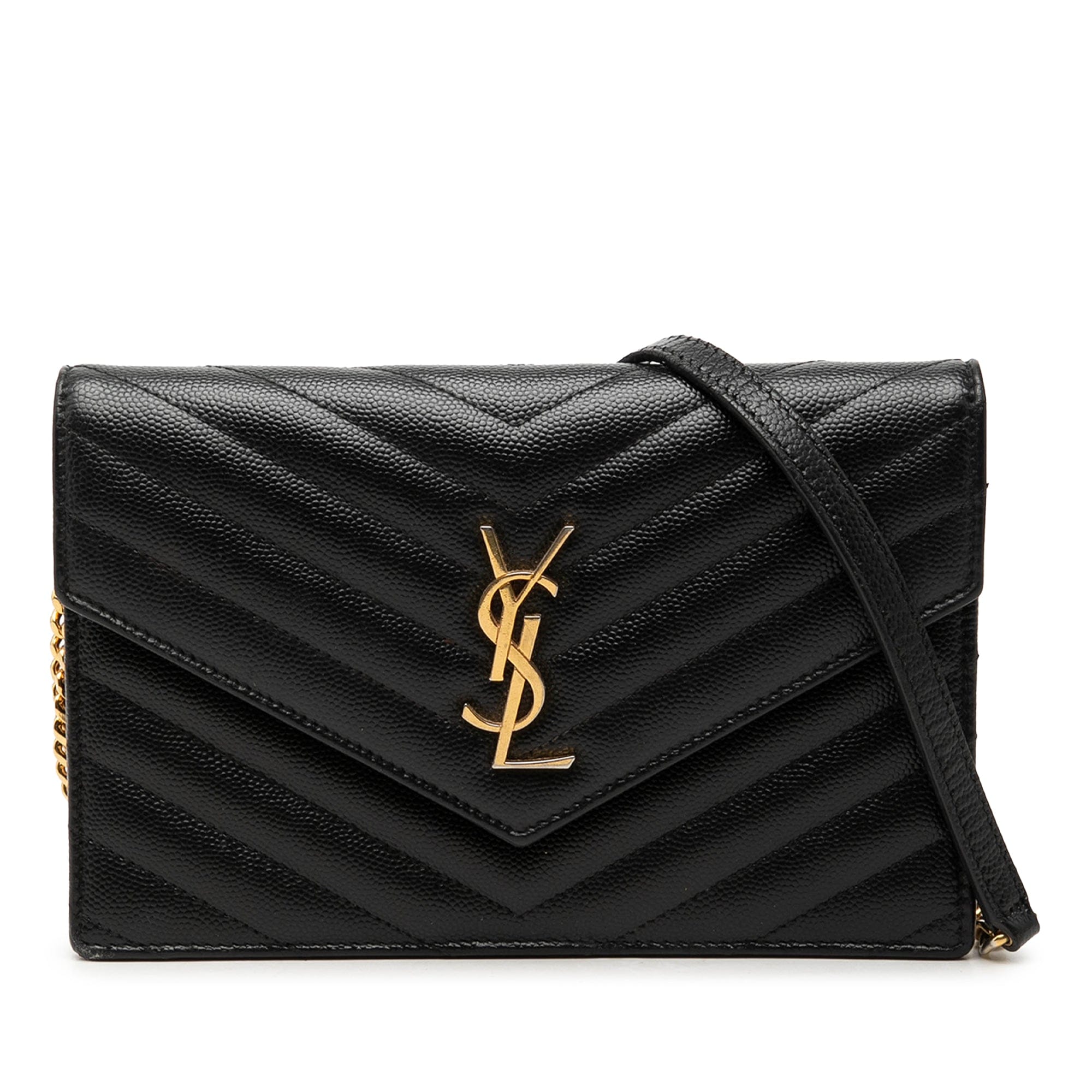 Saint Laurent Grain De Poudre Chevron Cassandre Envelope Chain Wallet
