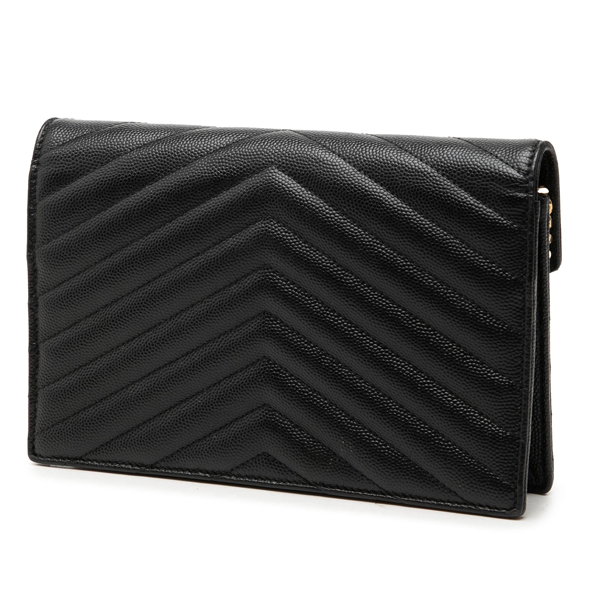Saint Laurent Grain De Poudre Chevron Cassandre Envelope Chain Wallet