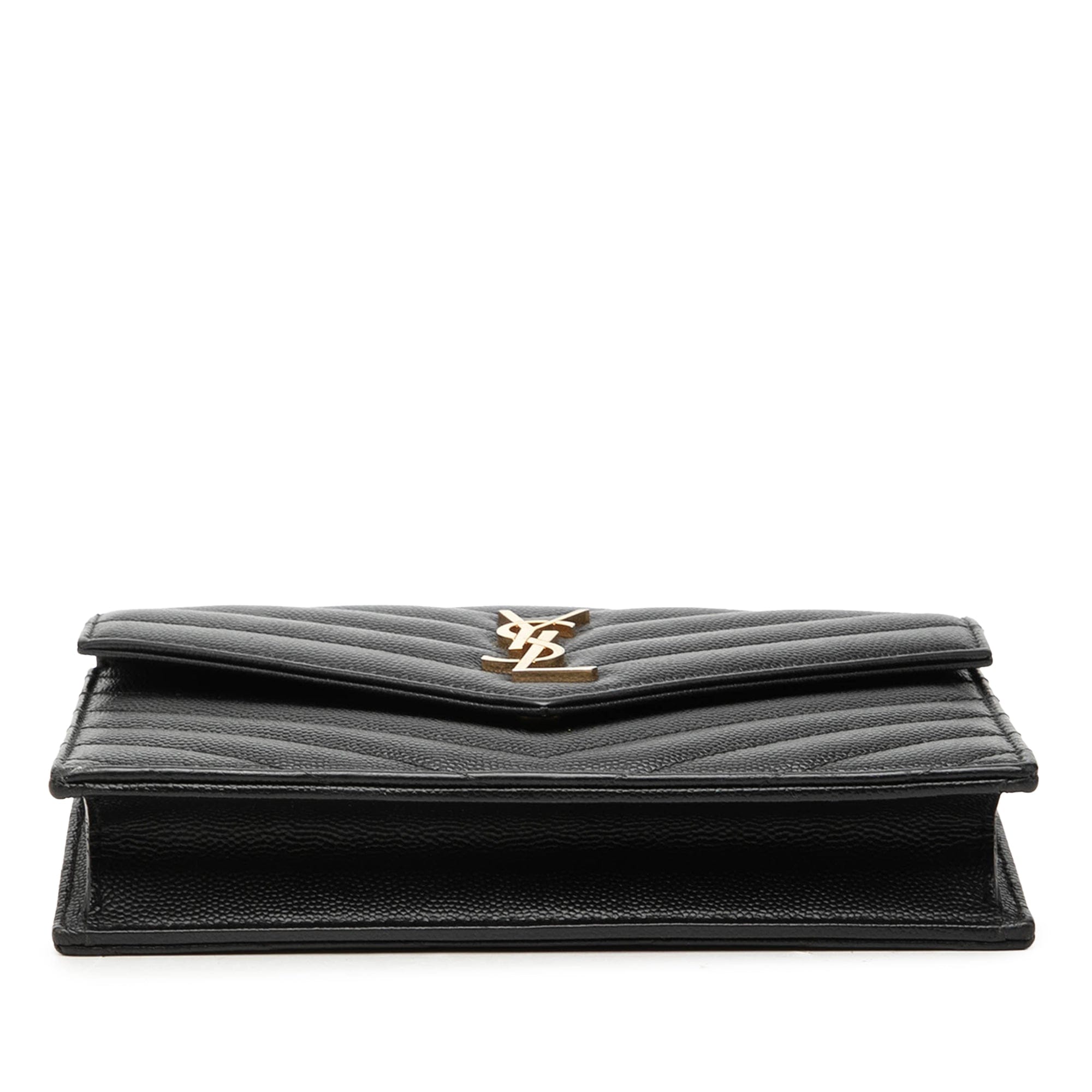 Saint Laurent Grain De Poudre Chevron Cassandre Envelope Chain Wallet