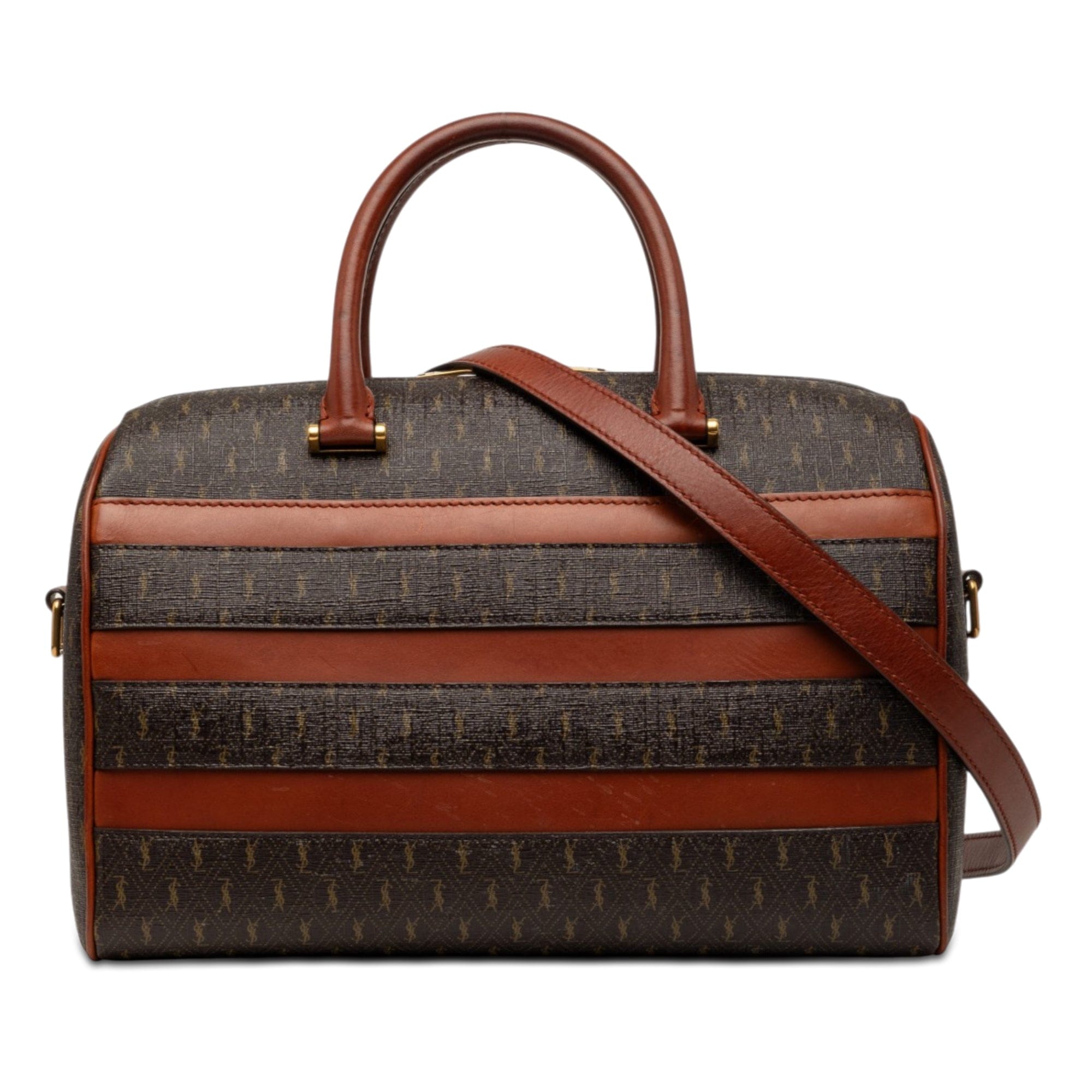 Saint Laurent Le Monogramme Coated Canvas and Leather Striped Boston Bag