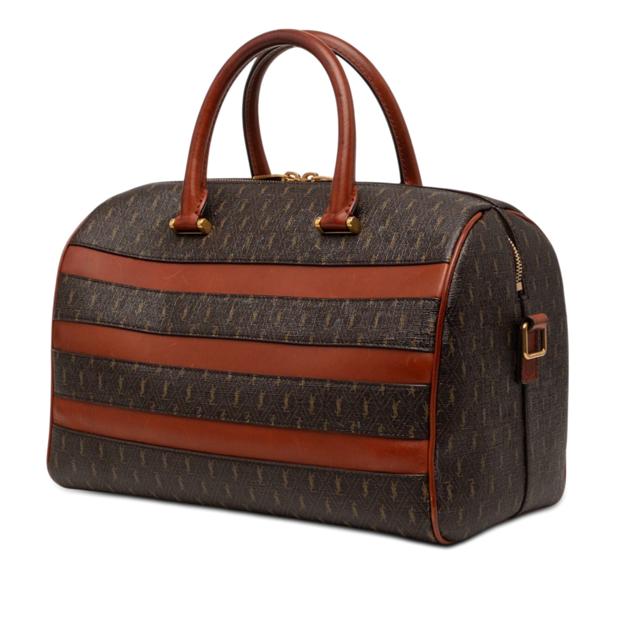Saint Laurent Le Monogramme Coated Canvas and Leather Striped Boston Bag