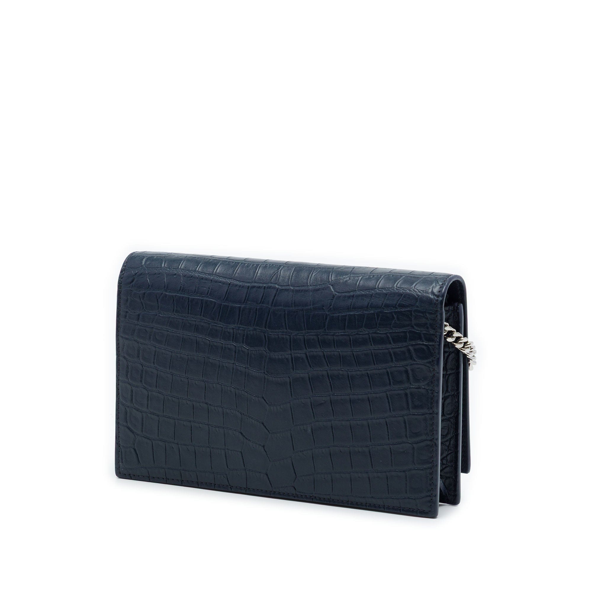Saint Laurent Croc Embossed Leather Monogram Kate Tassel Wallet on Chain