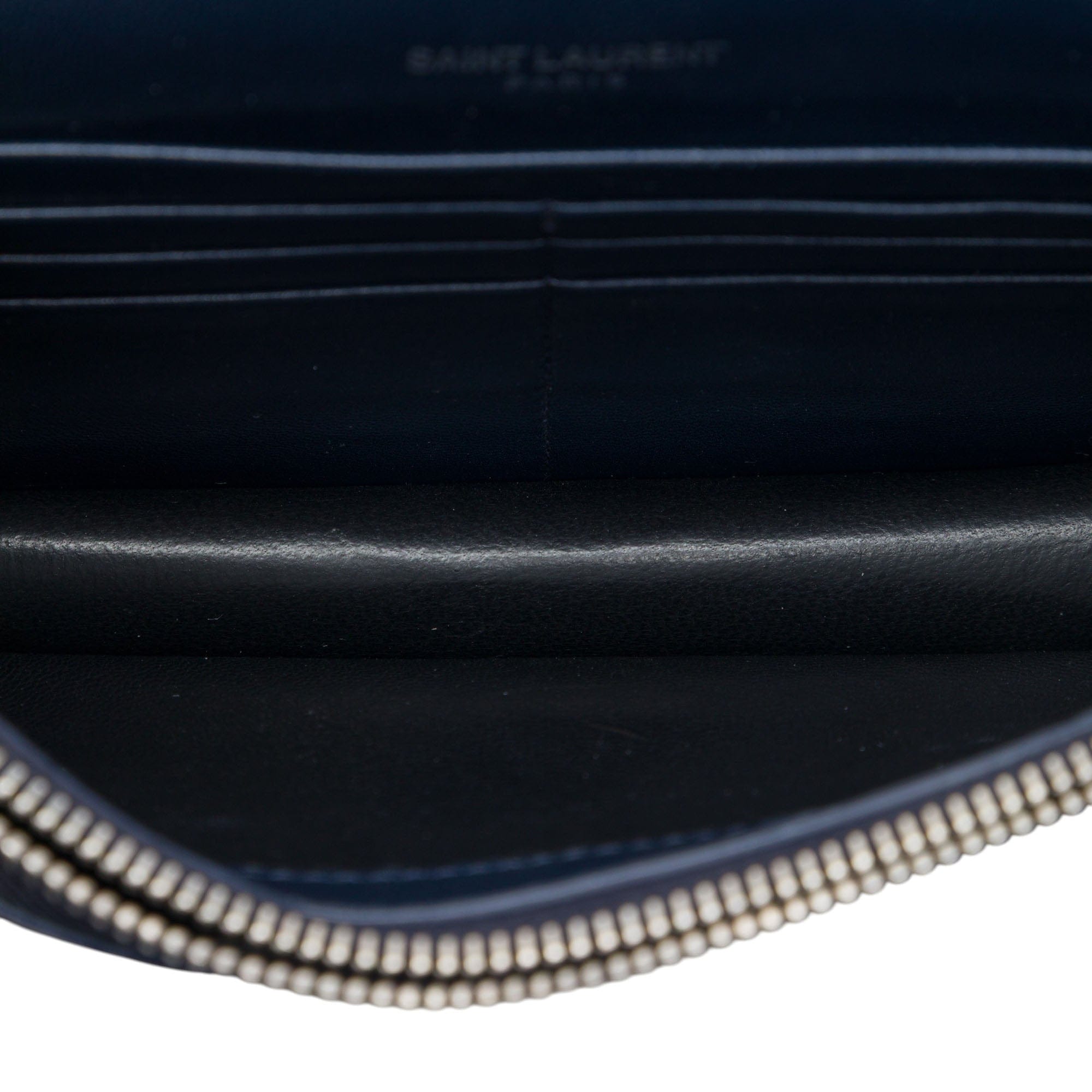 Saint Laurent Croc Embossed Leather Monogram Kate Tassel Wallet on Chain