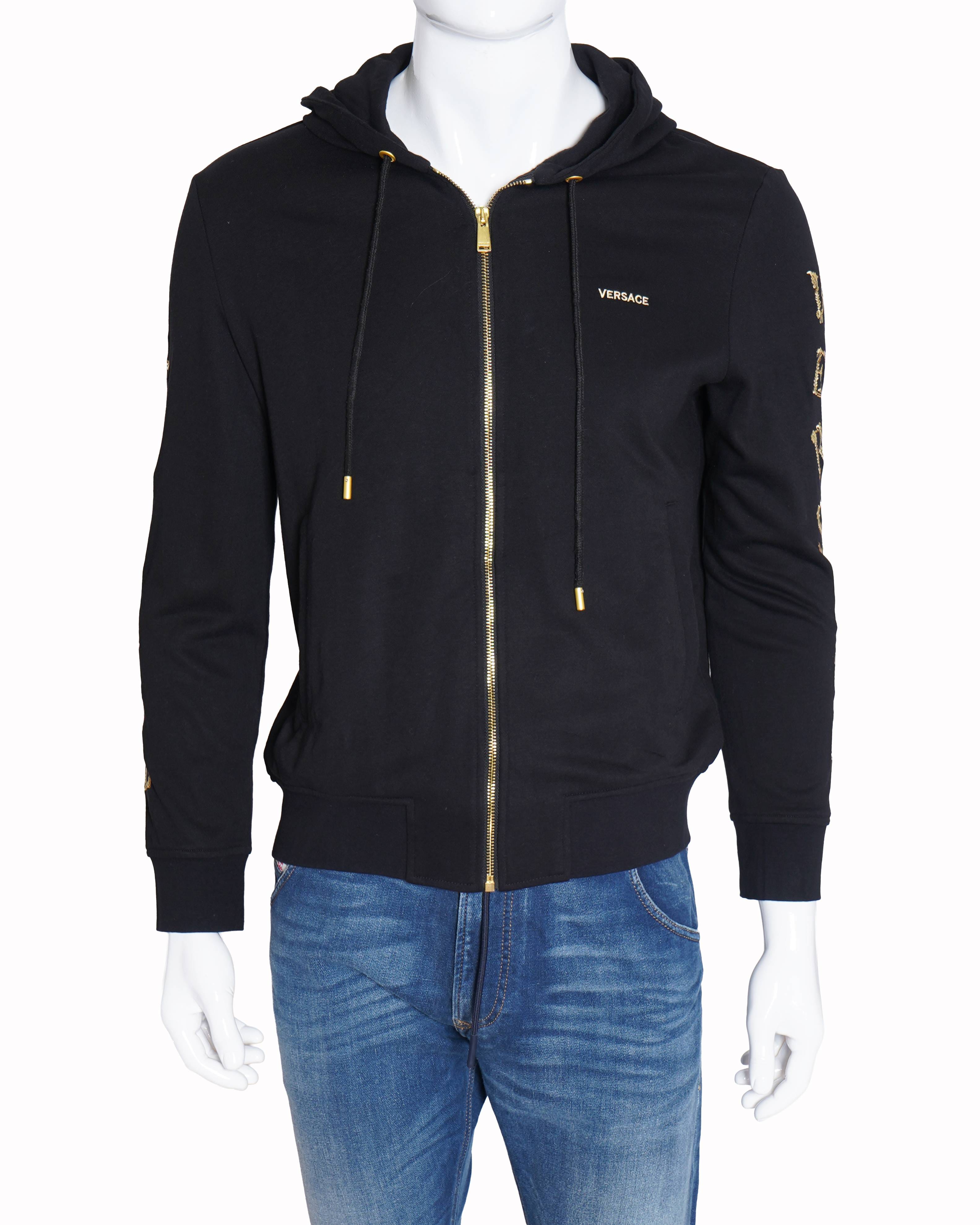 Versace Black Logo Printed Cotton Hoodie