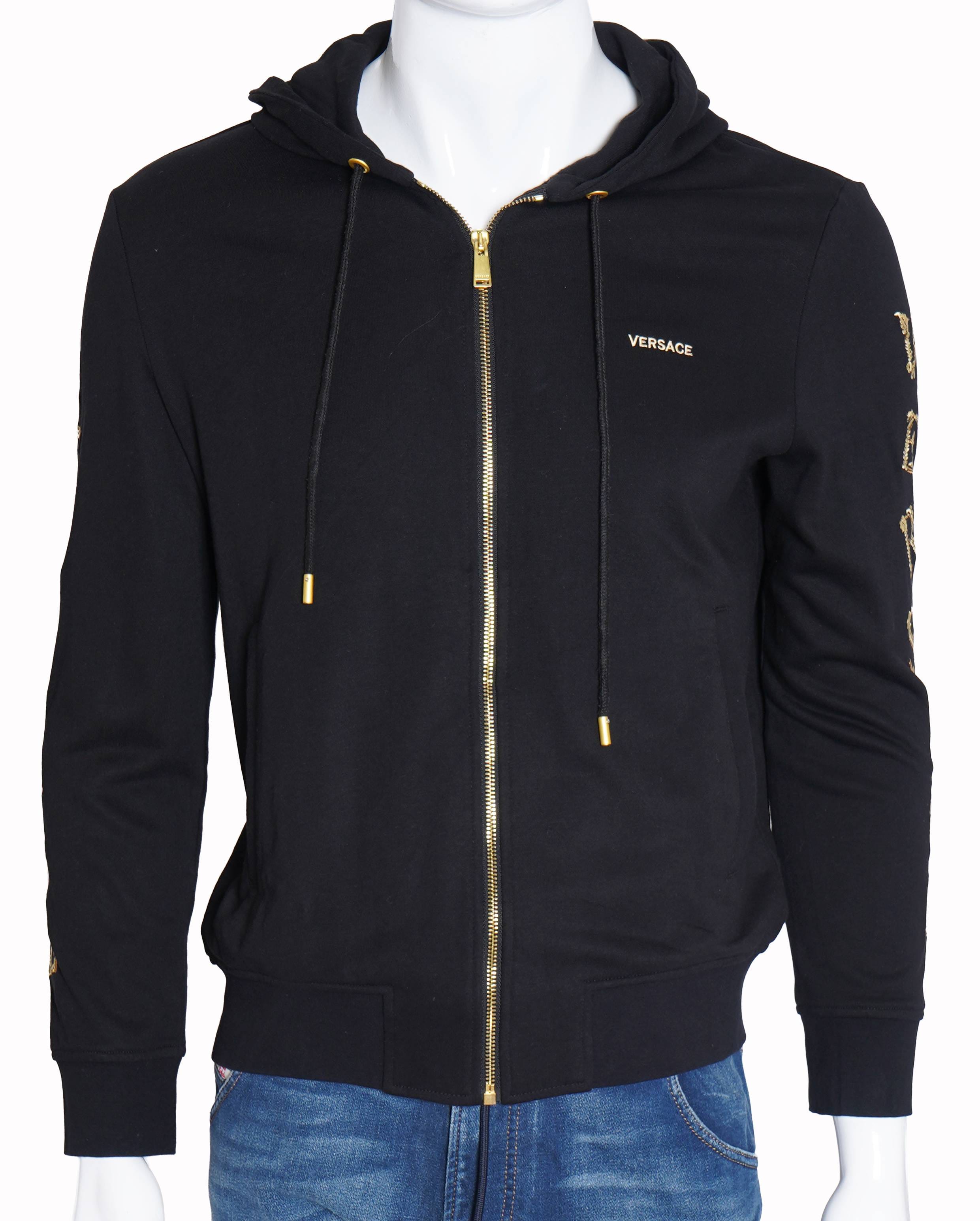 Versace Black Logo Printed Cotton Hoodie