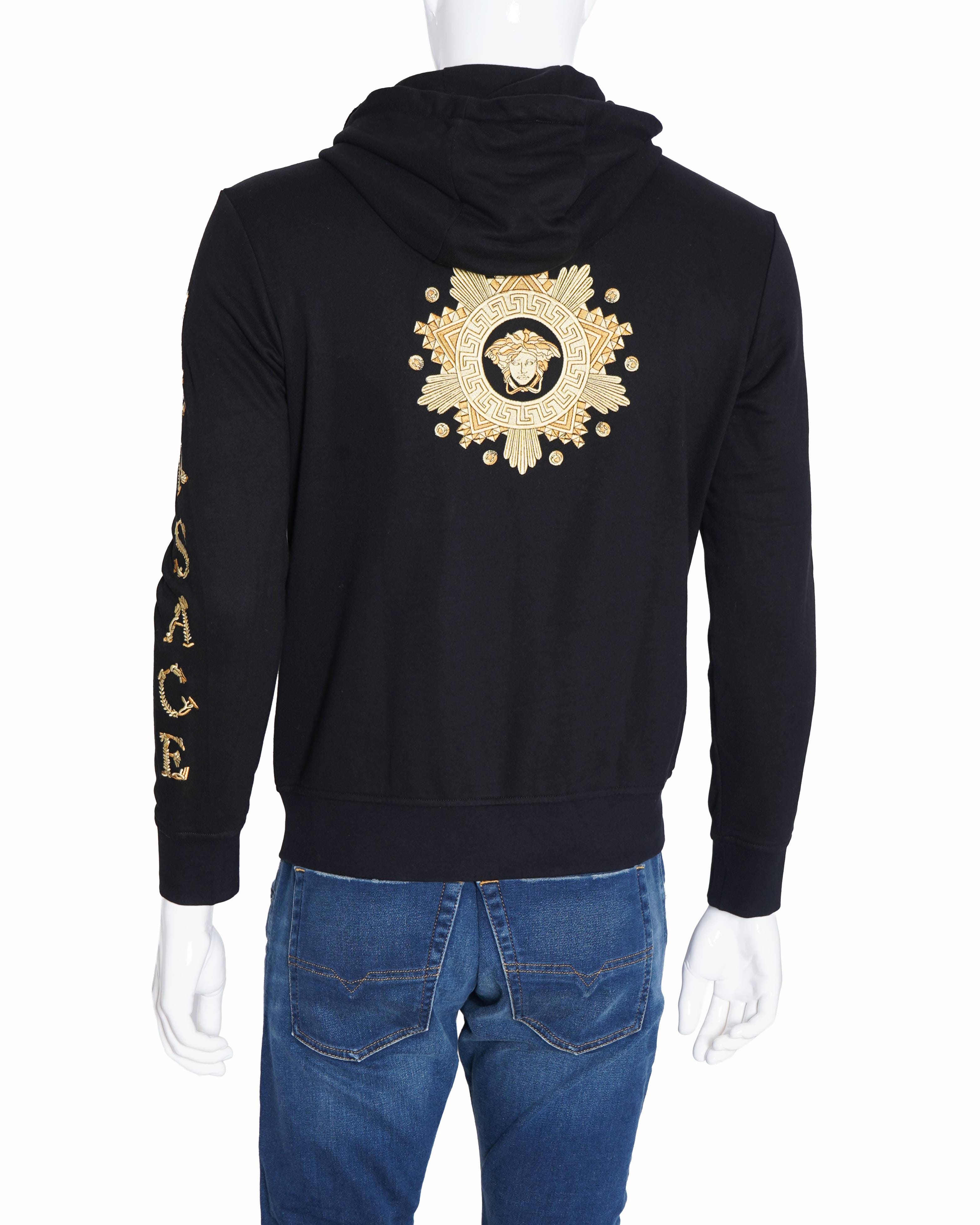 Versace Black Logo Printed Cotton Hoodie