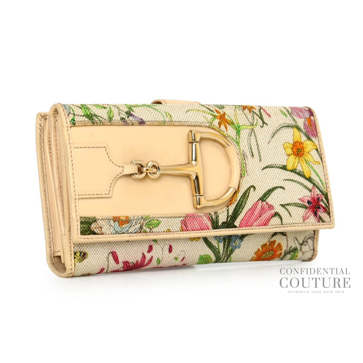 Gucci Flora/Nude Horsebit Flap Wallet