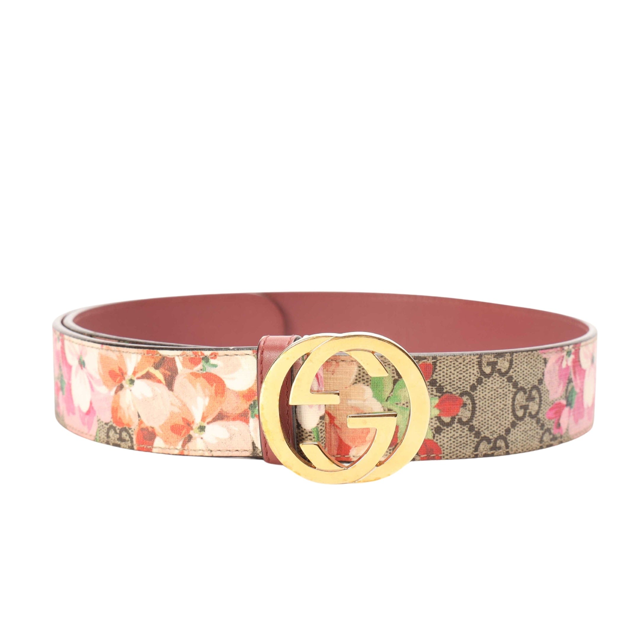 Gucci GG Pink Supreme Blooms Print Buckle Belt