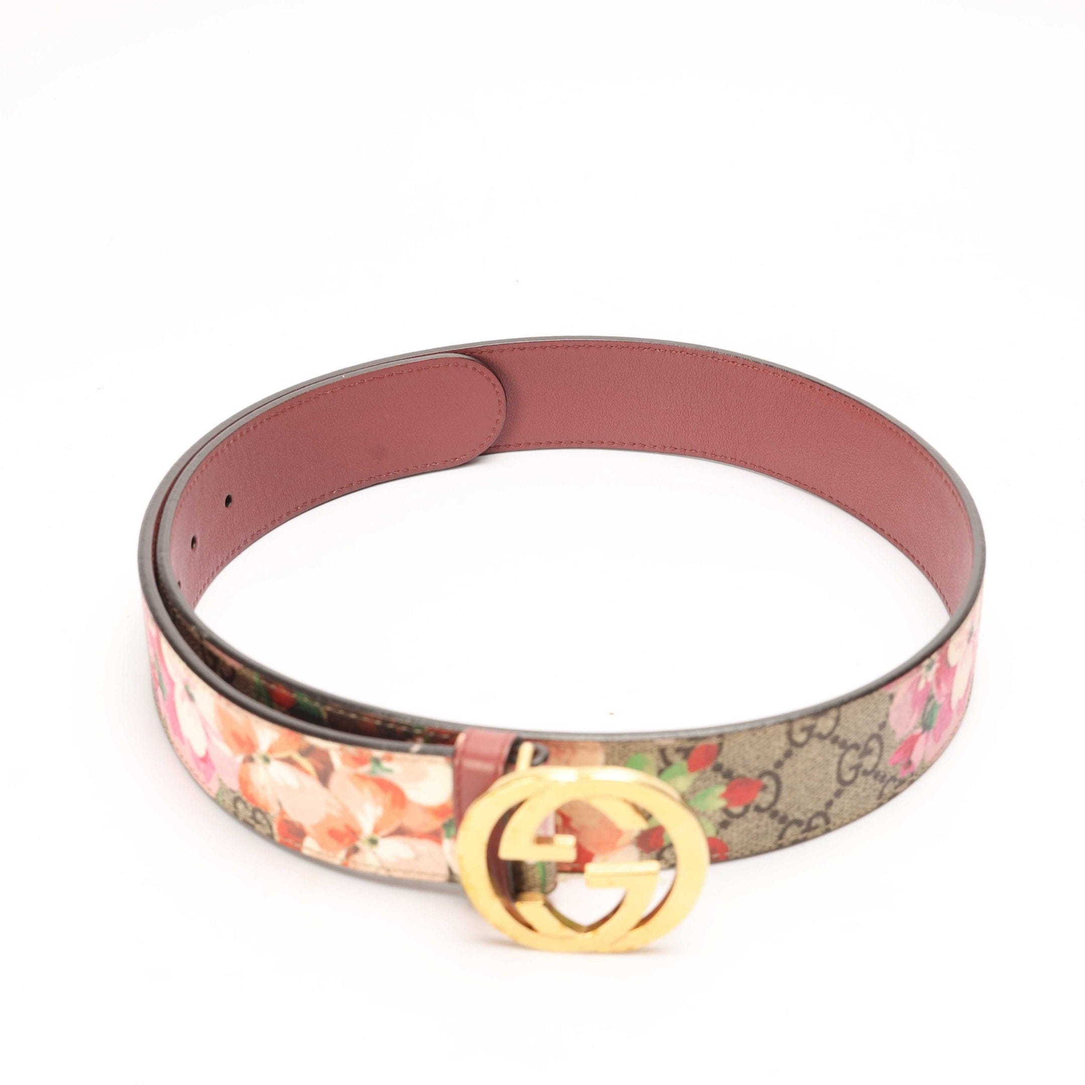 Gucci GG Pink Supreme Blooms Print Buckle Belt