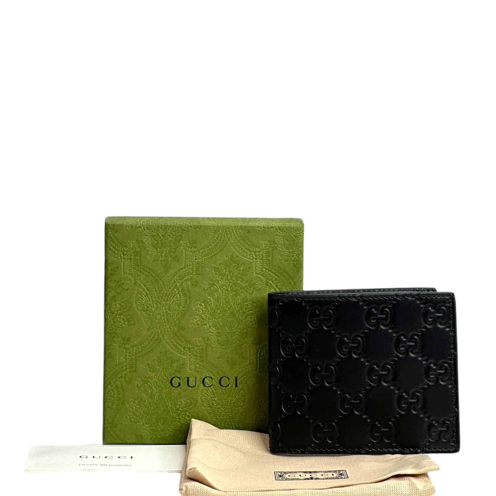 Gucci Emblem Blindfold Wallet Black GG Leather