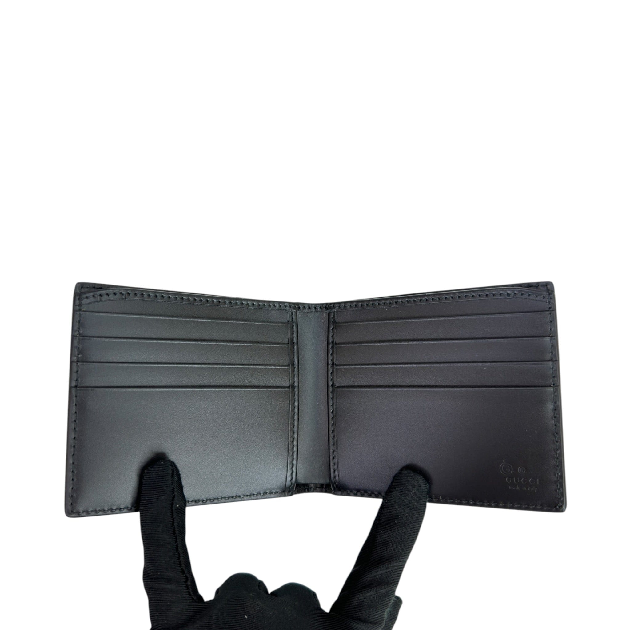 Gucci Emblem Blindfold Wallet Black GG Leather