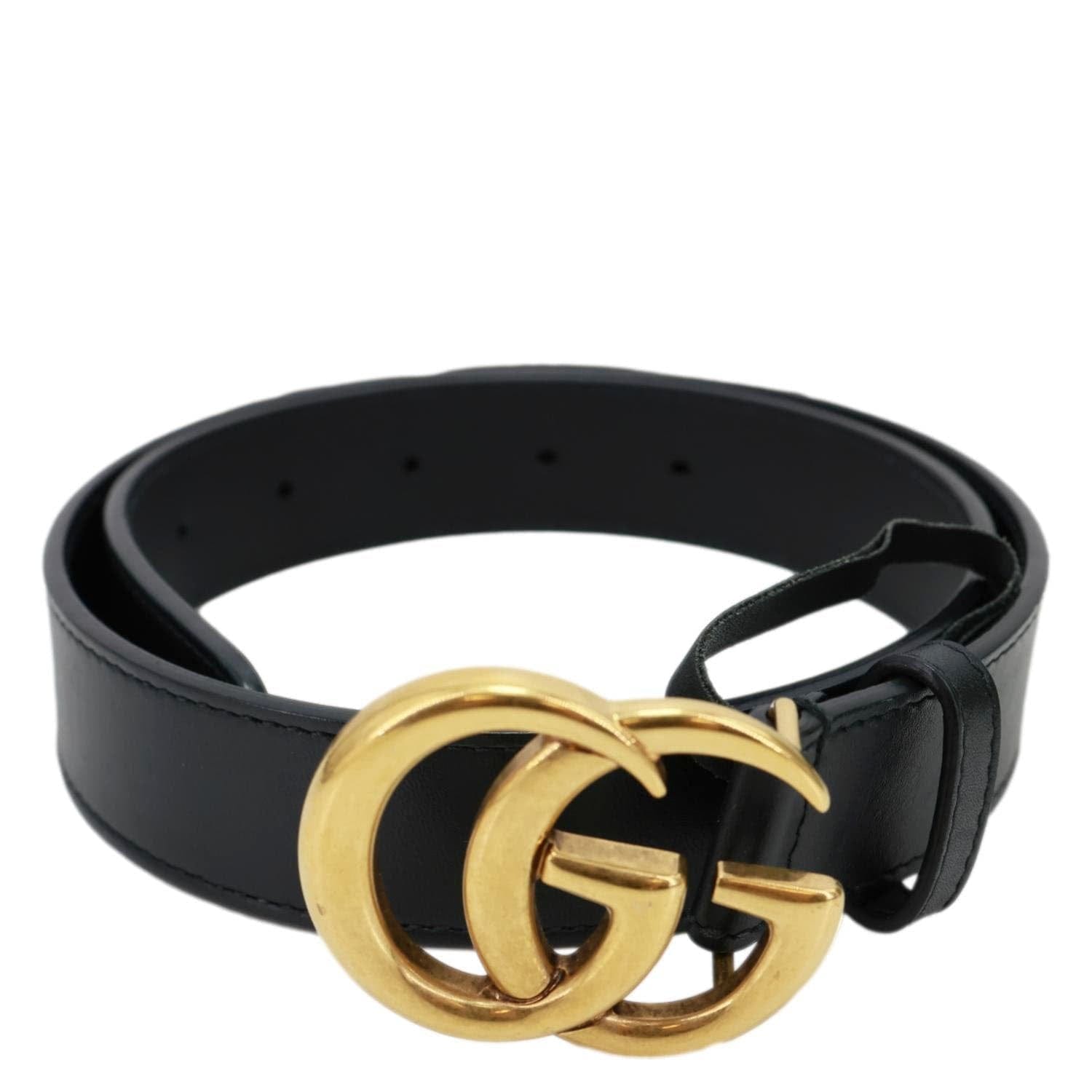 GUCCI GG Buckle Marmont Leather Belt Size 70.28 Black 414516