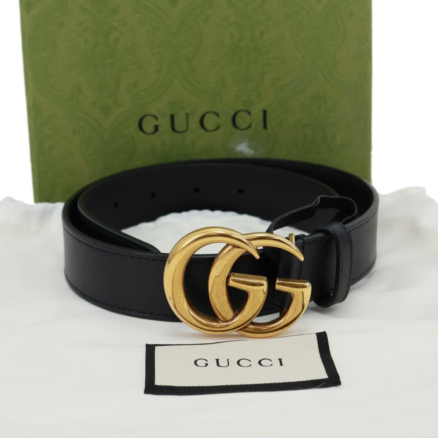 GUCCI GG Buckle Marmont Leather Belt Size 70.28 Black 414516