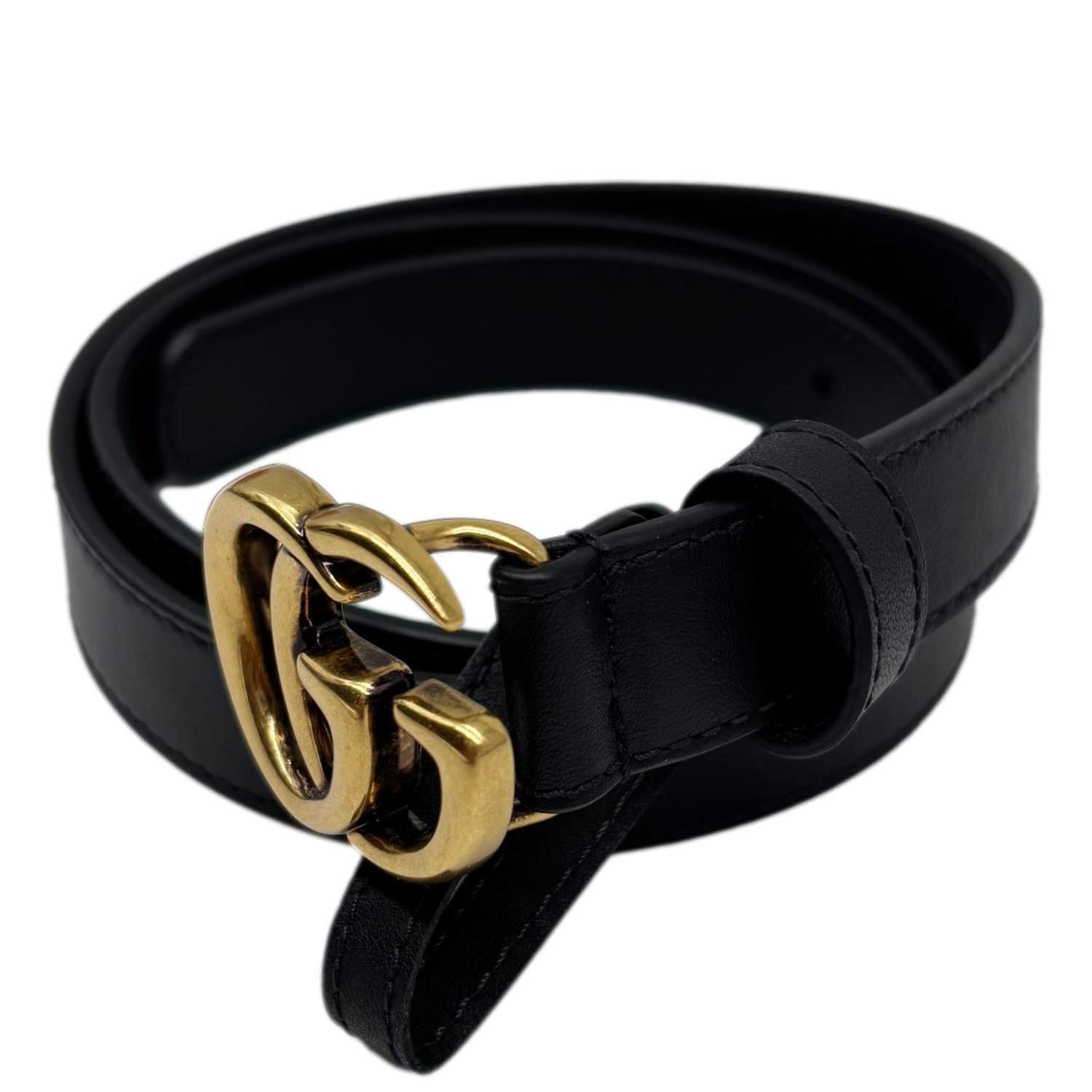 GUCCI Double G Buckle Leather Belt Size 75/30 Black 409417