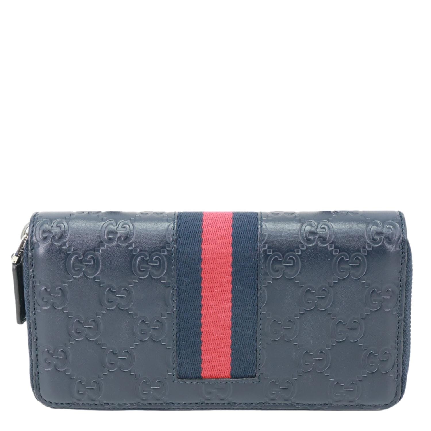 GUCCI GG Leather Zippy Wallet Navy Blue