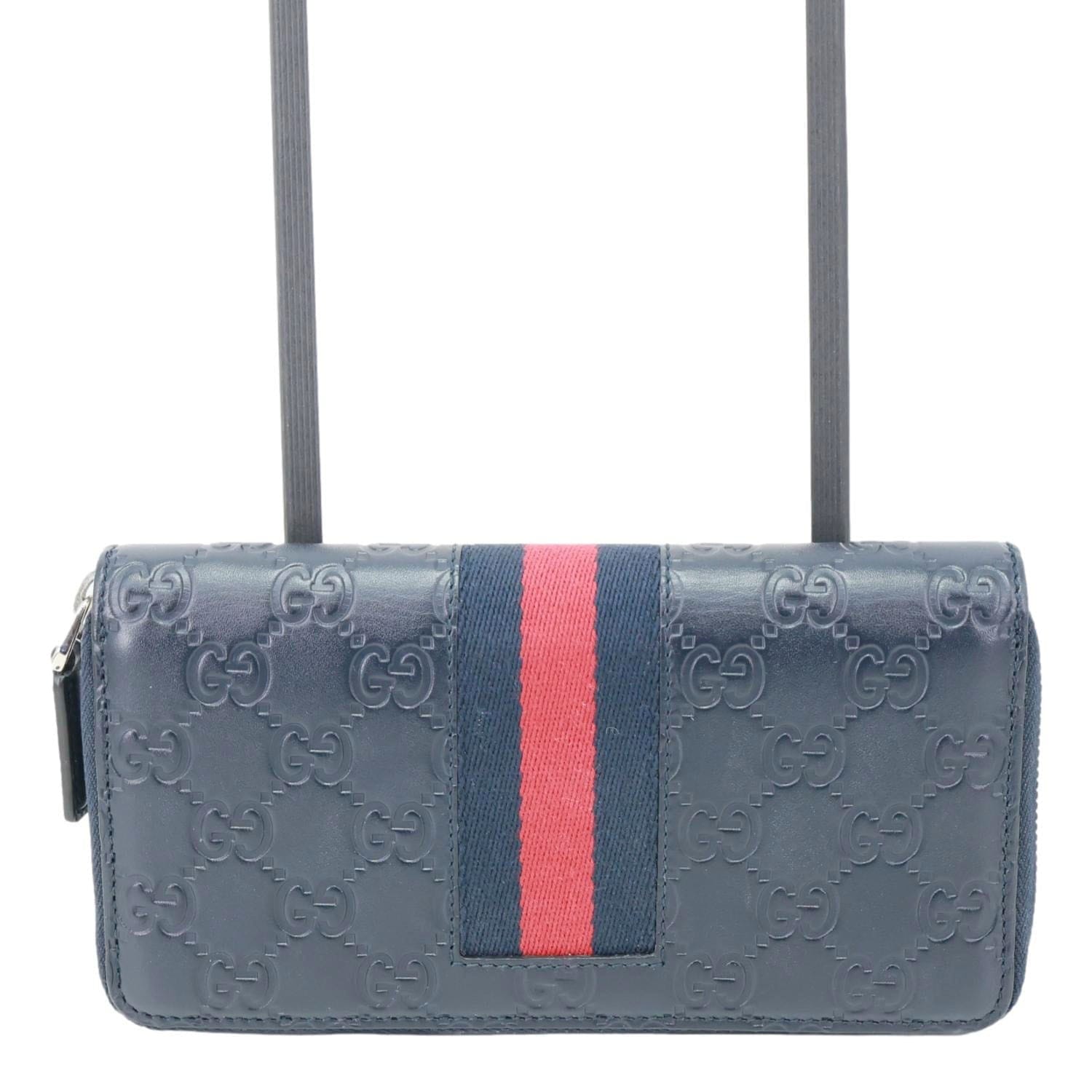 GUCCI GG Leather Zippy Wallet Navy Blue
