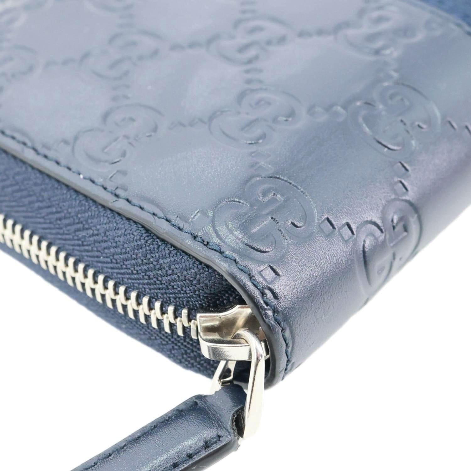 GUCCI GG Leather Zippy Wallet Navy Blue