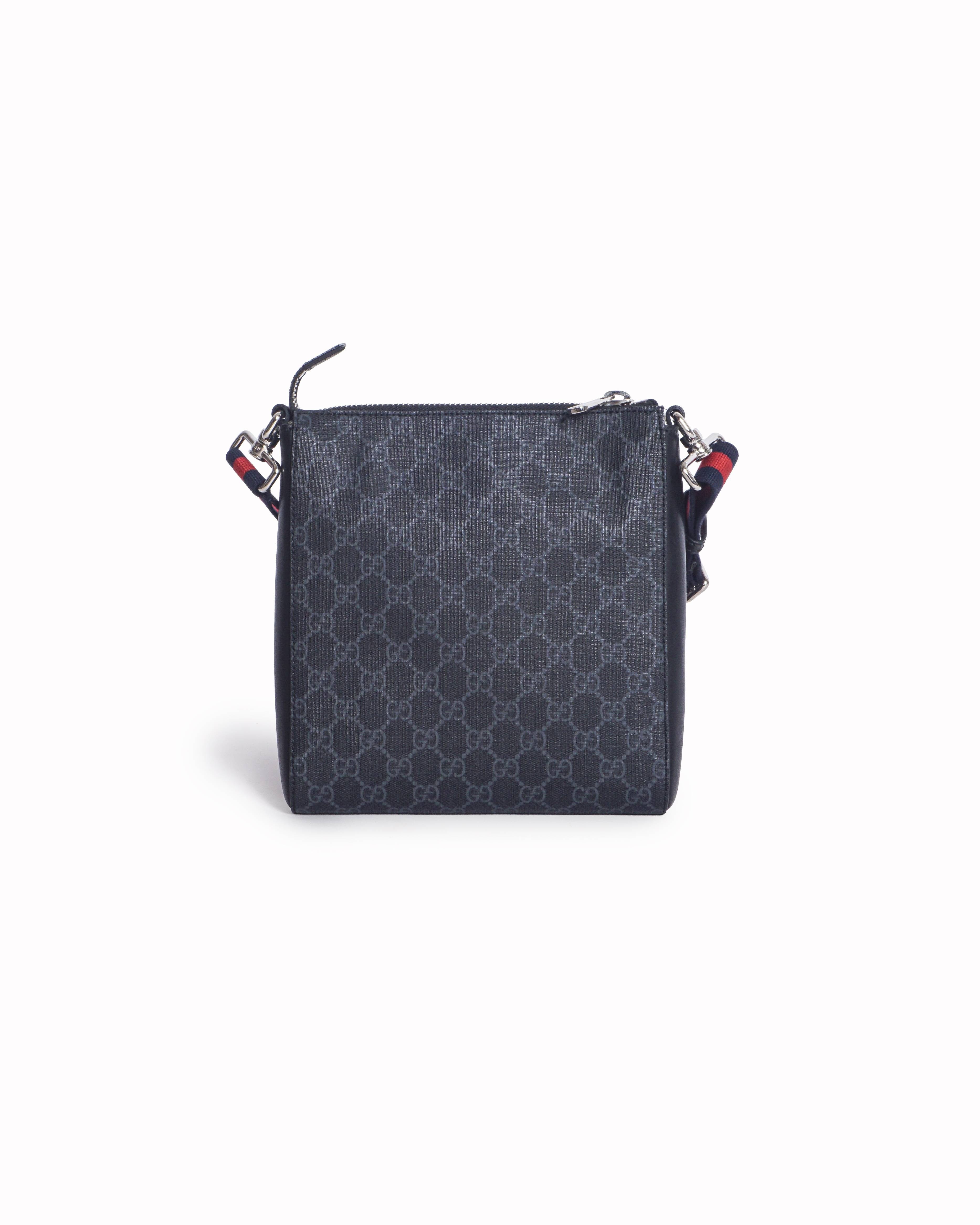 Gucci Black & Grey GG Supreme Web Stripe Messenger Bag