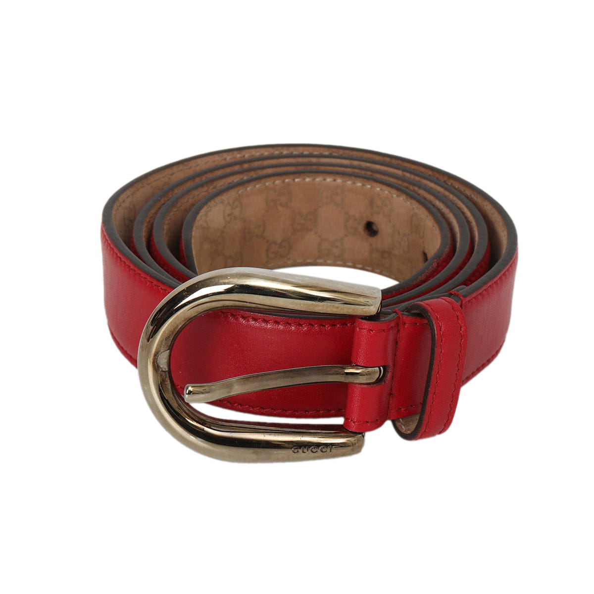 Gucci Red Leather Micro Guccissima Belt - 95/38