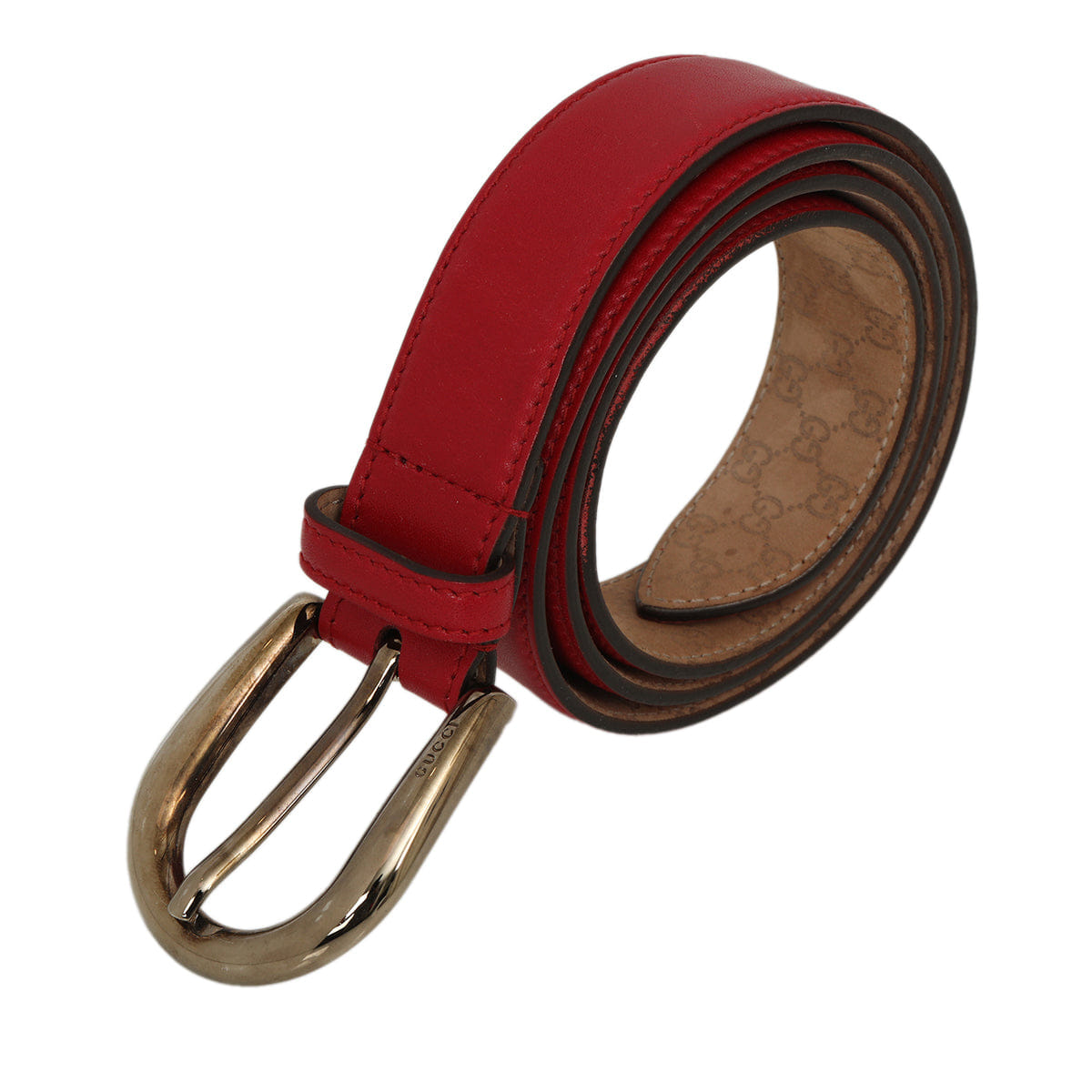 Gucci Red Leather Micro Guccissima Belt - 95/38