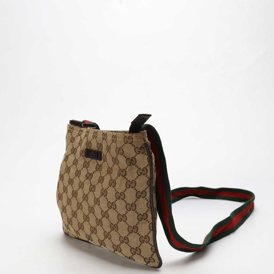 Gucci Beige GG Canvas Small Web Messenger Bag