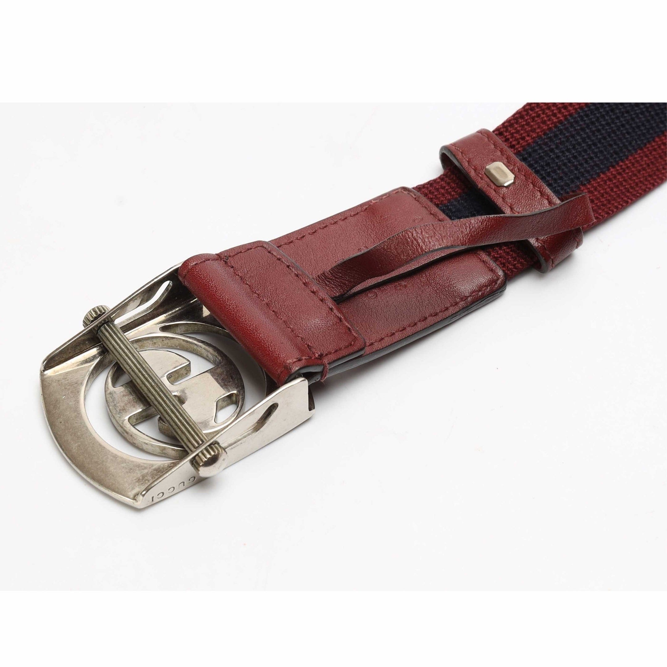 Gucci GG Silver Buckle Striped Belt