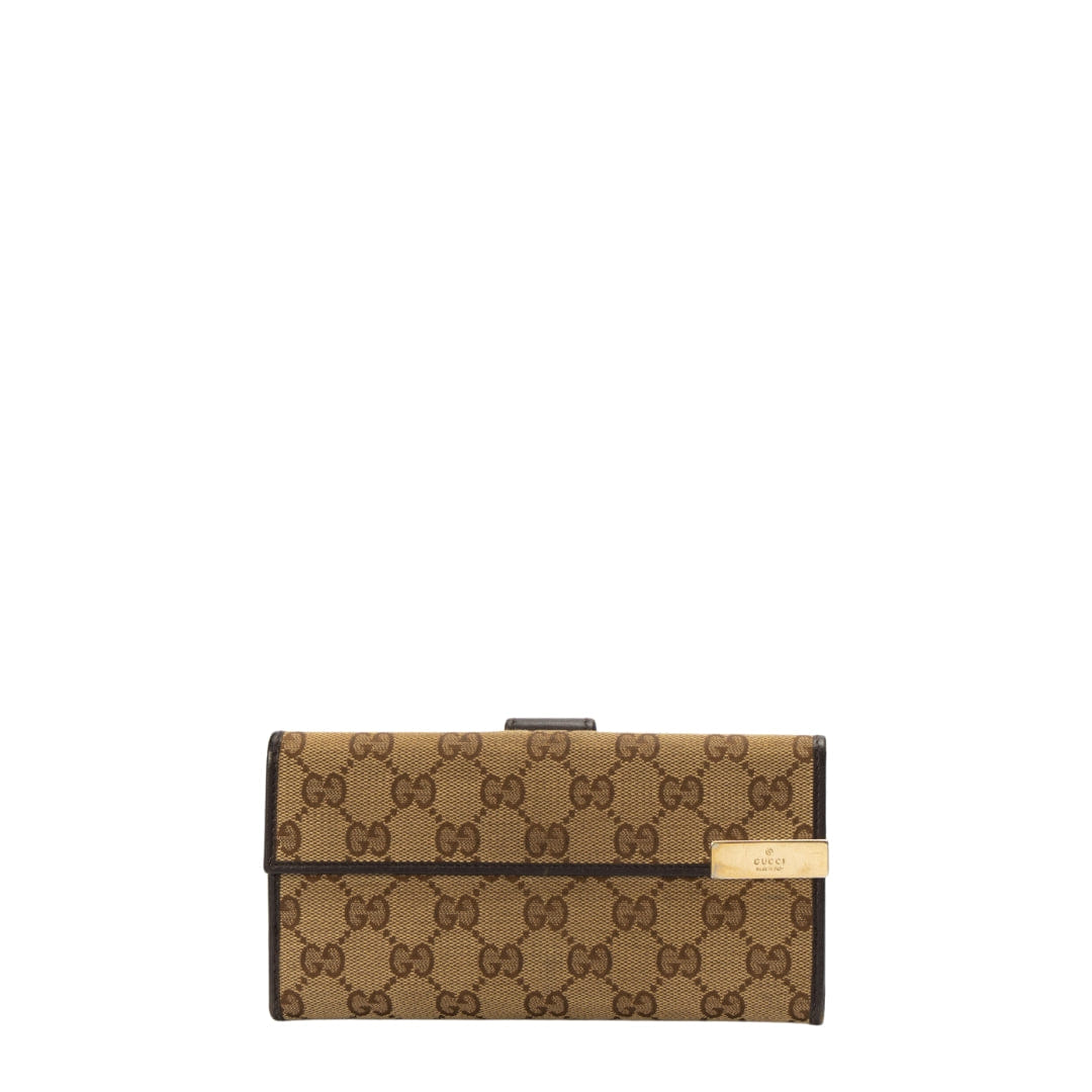 Gucci GG Canvas Metal Flap Continental Wallet