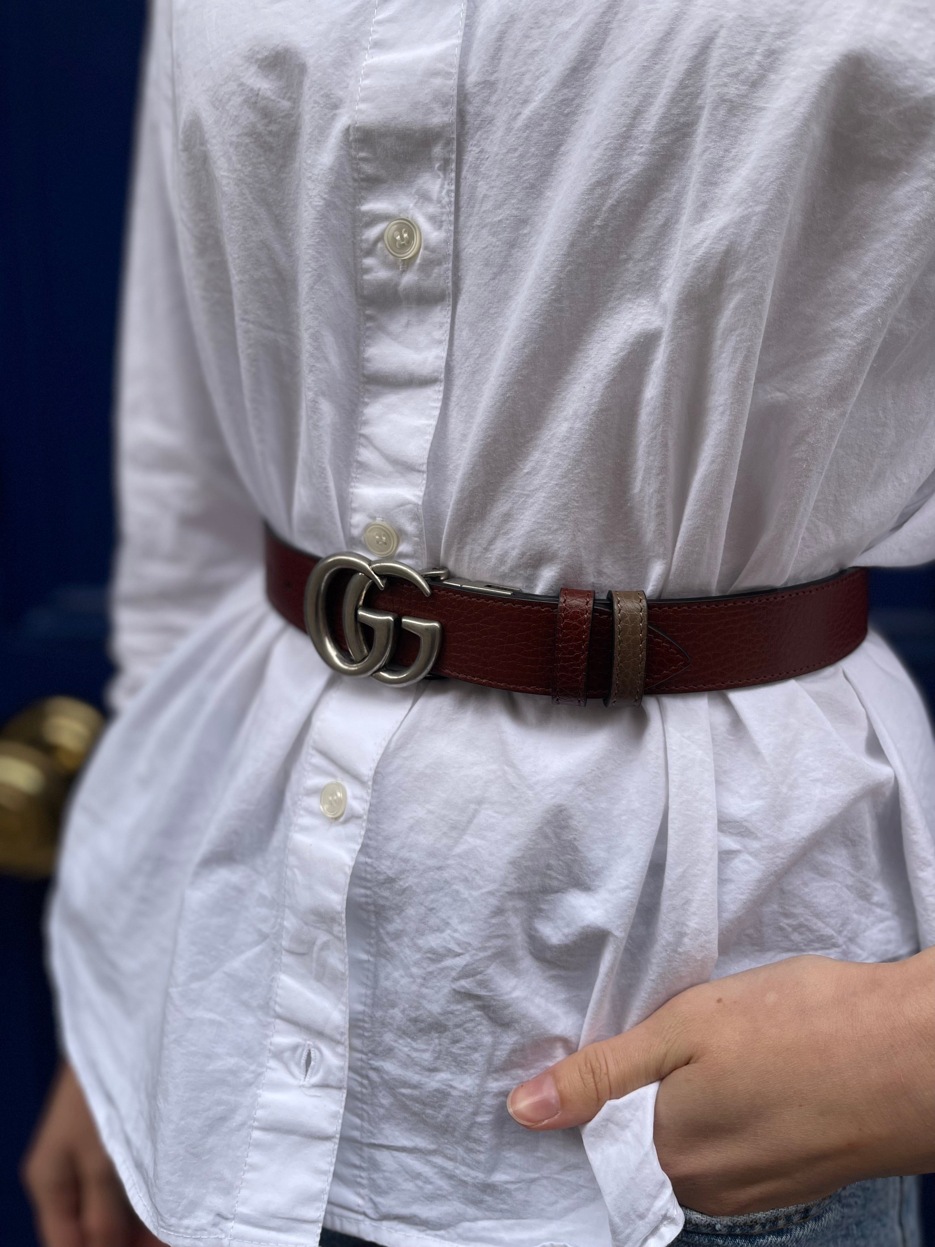 Gucci Brown GG Reversible Leather Small Belt - uk 6/8