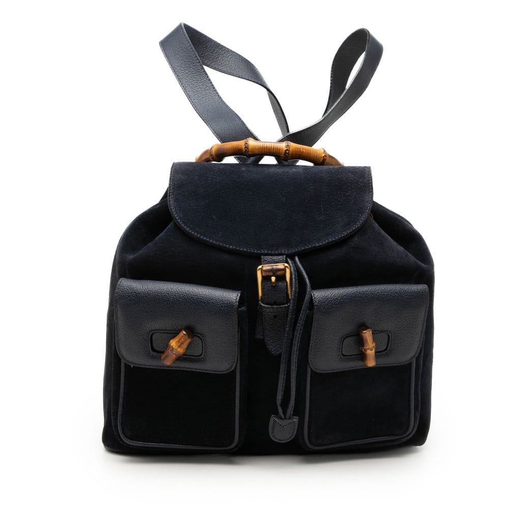 Gucci Suede Bamboo Drawstring Backpack