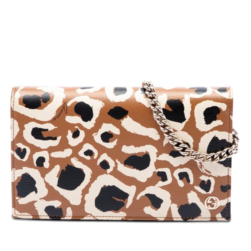 Gucci Calfskin Leopard Print Betty Wallet On Chain