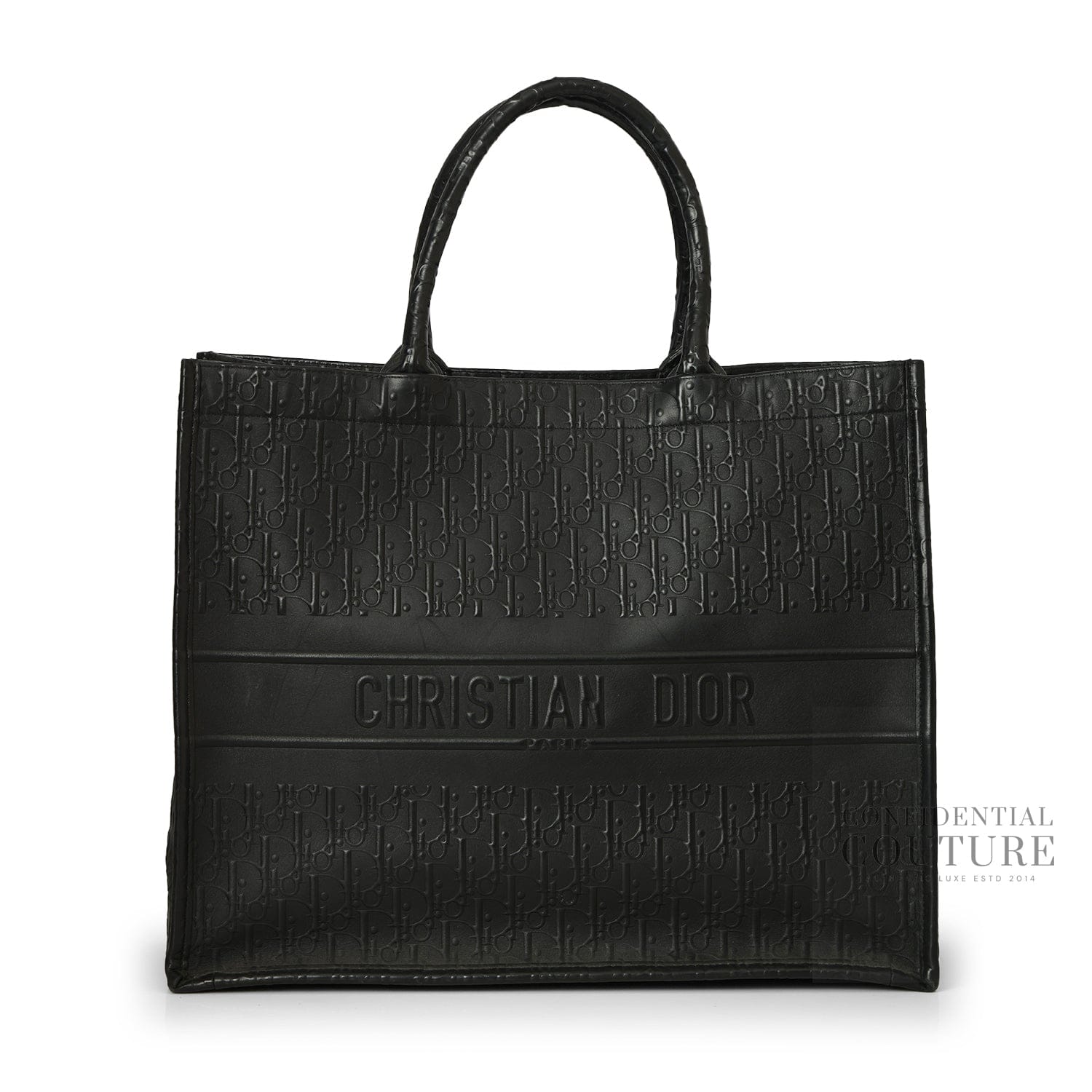 Christian Dior Leather Black Dior Oblique Embossed Calfskin Large Booktote