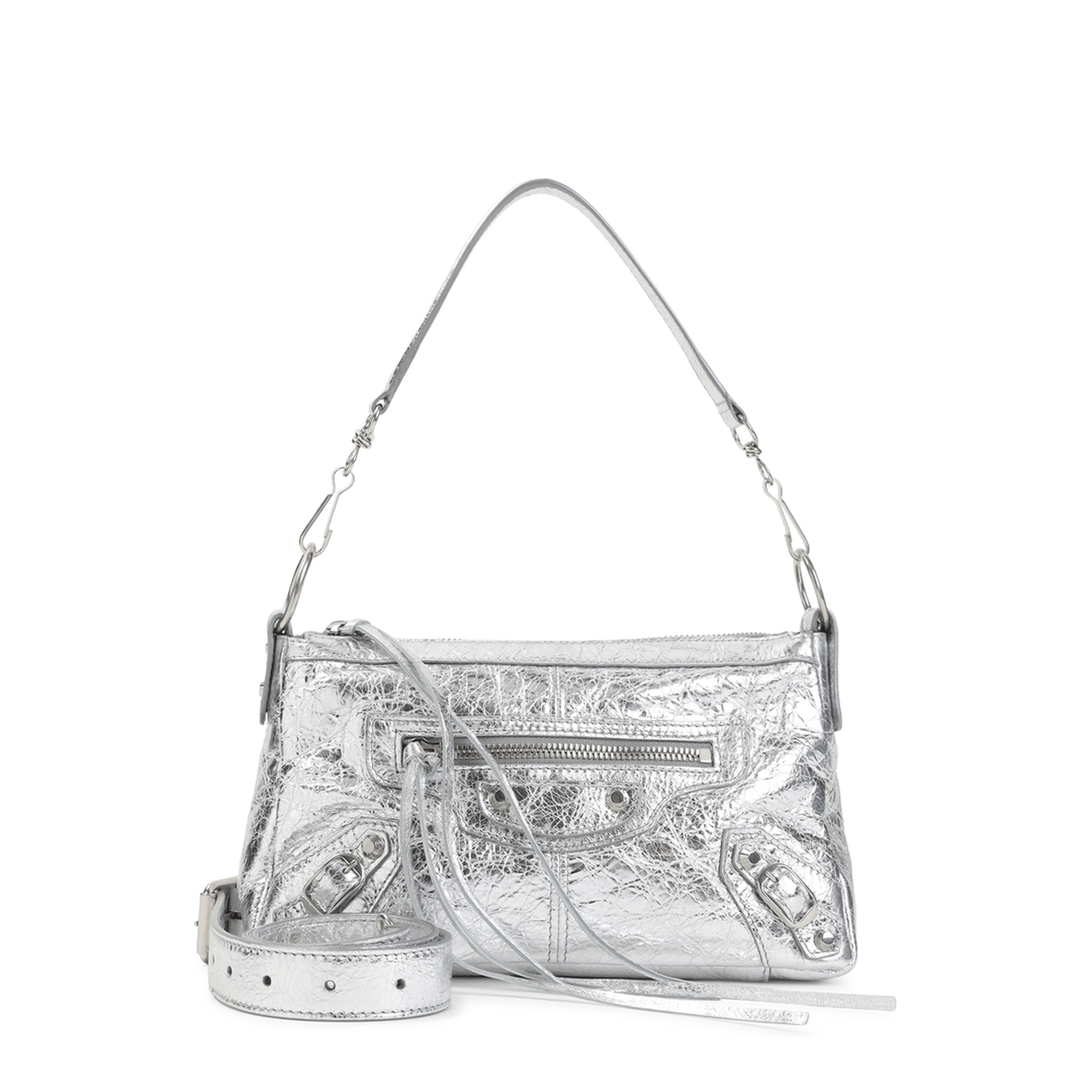 Balenciaga Le City Moto Mini Lambskin Shoulder Bag - Silver