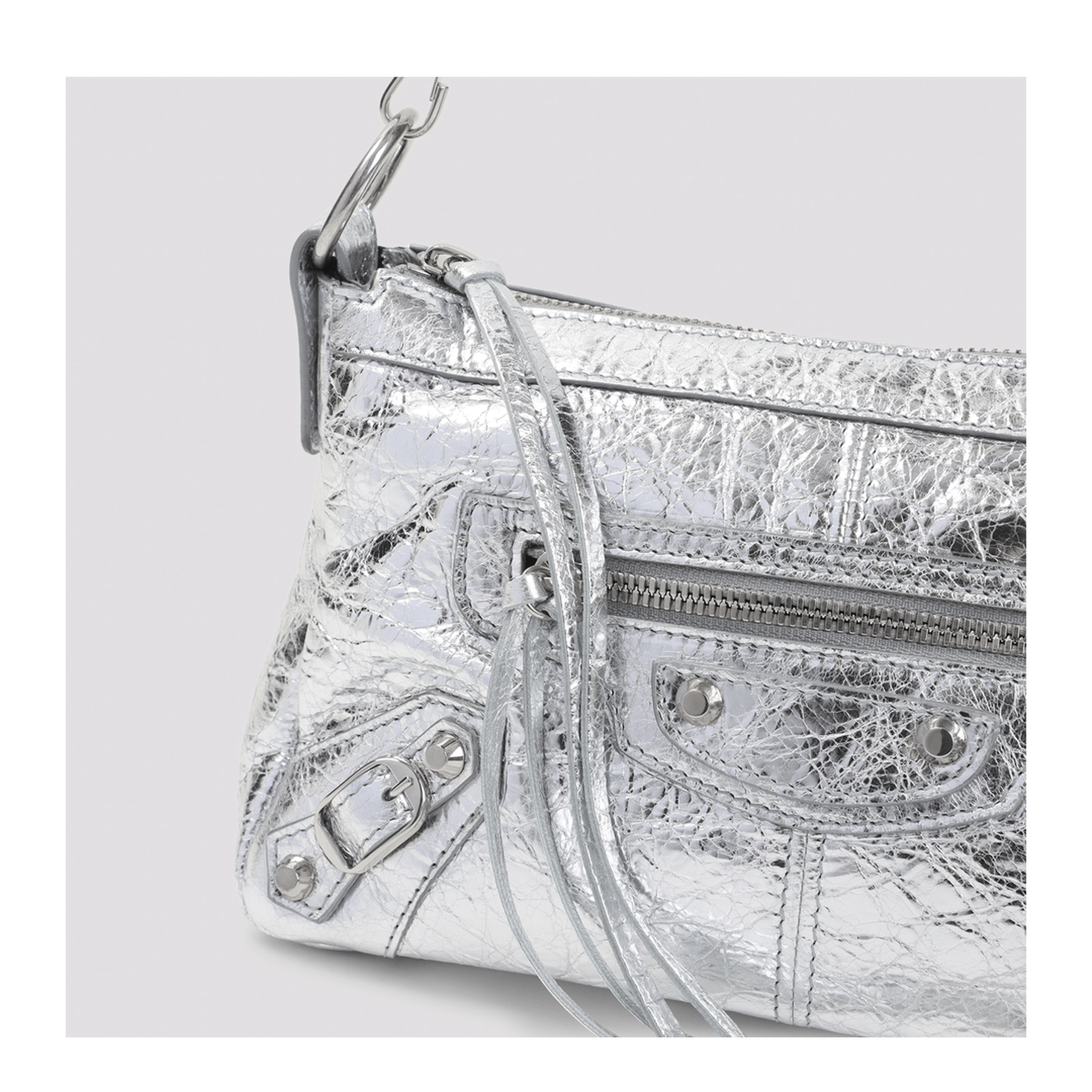 Balenciaga Le City Moto Mini Lambskin Shoulder Bag - Silver
