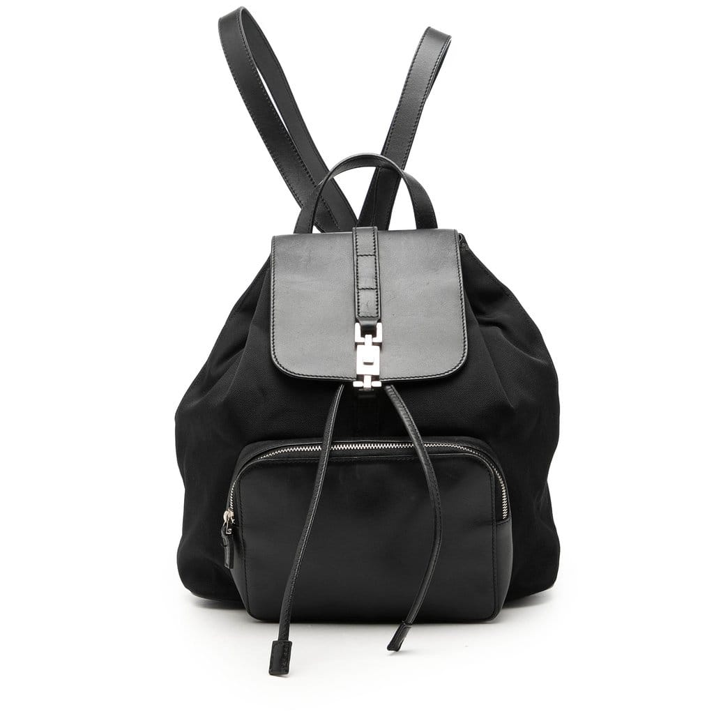 Gucci Canvas and Calfskin Jackie Drawstring Backpack
