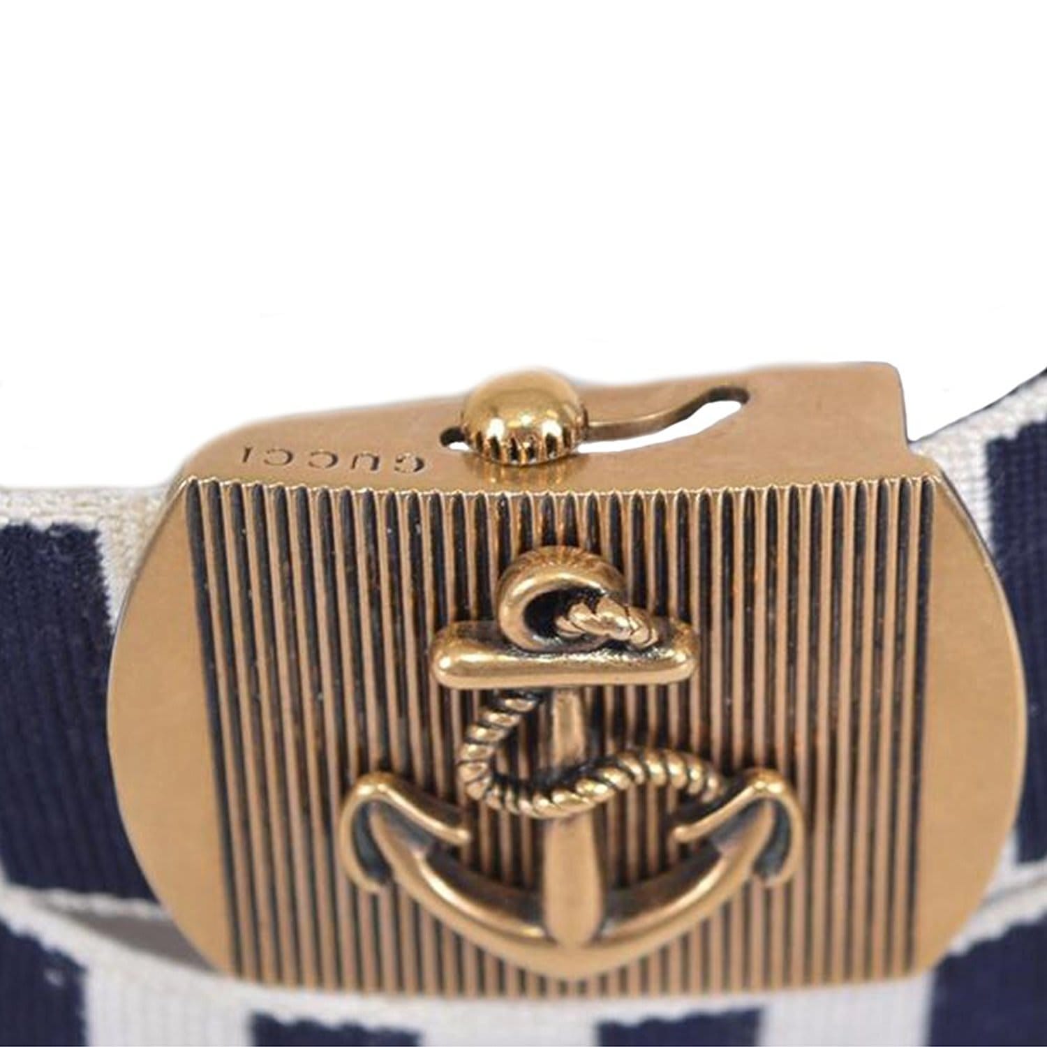 Gucci Men's Fabric Brass Anchor Buckle Striped Belt (90 / 36)