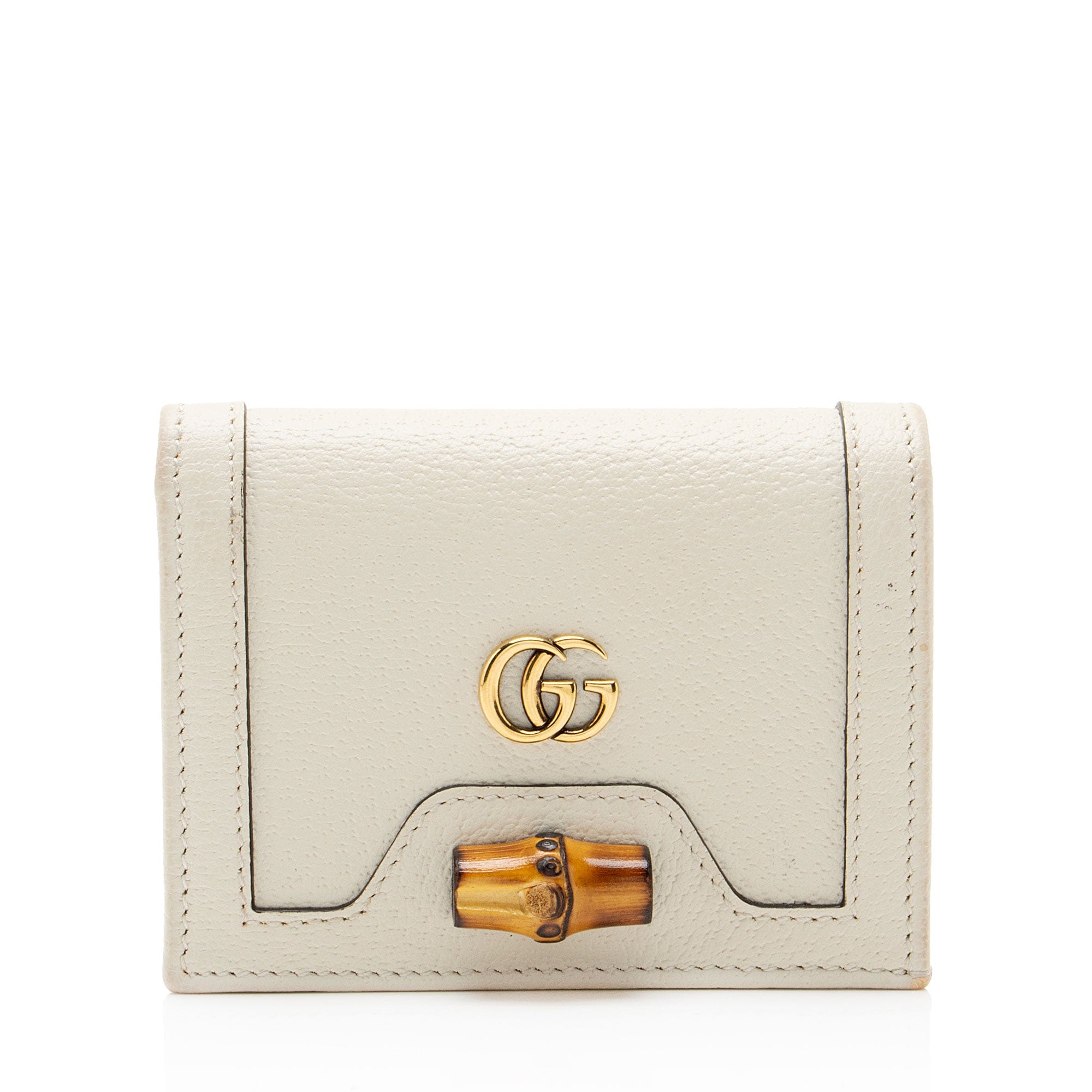 Gucci Grained Calfskin Bamboo Diana Compact Wallet