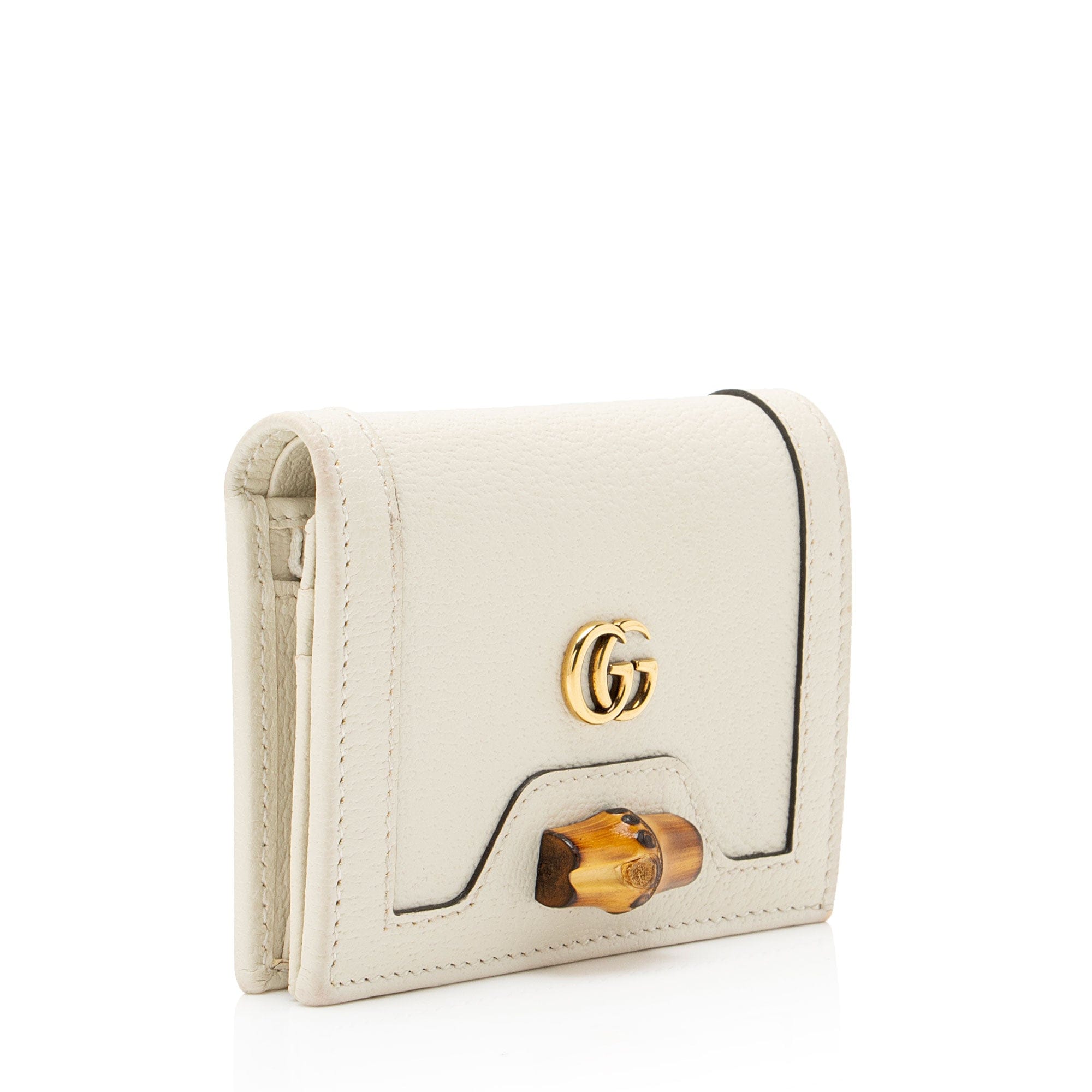 Gucci Grained Calfskin Bamboo Diana Compact Wallet