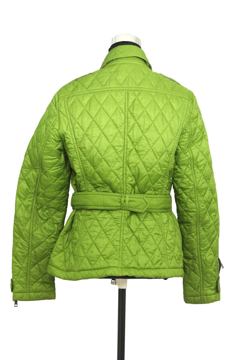 Burberry Size M Brit Green Quillted Zip Up Jacket With Belt