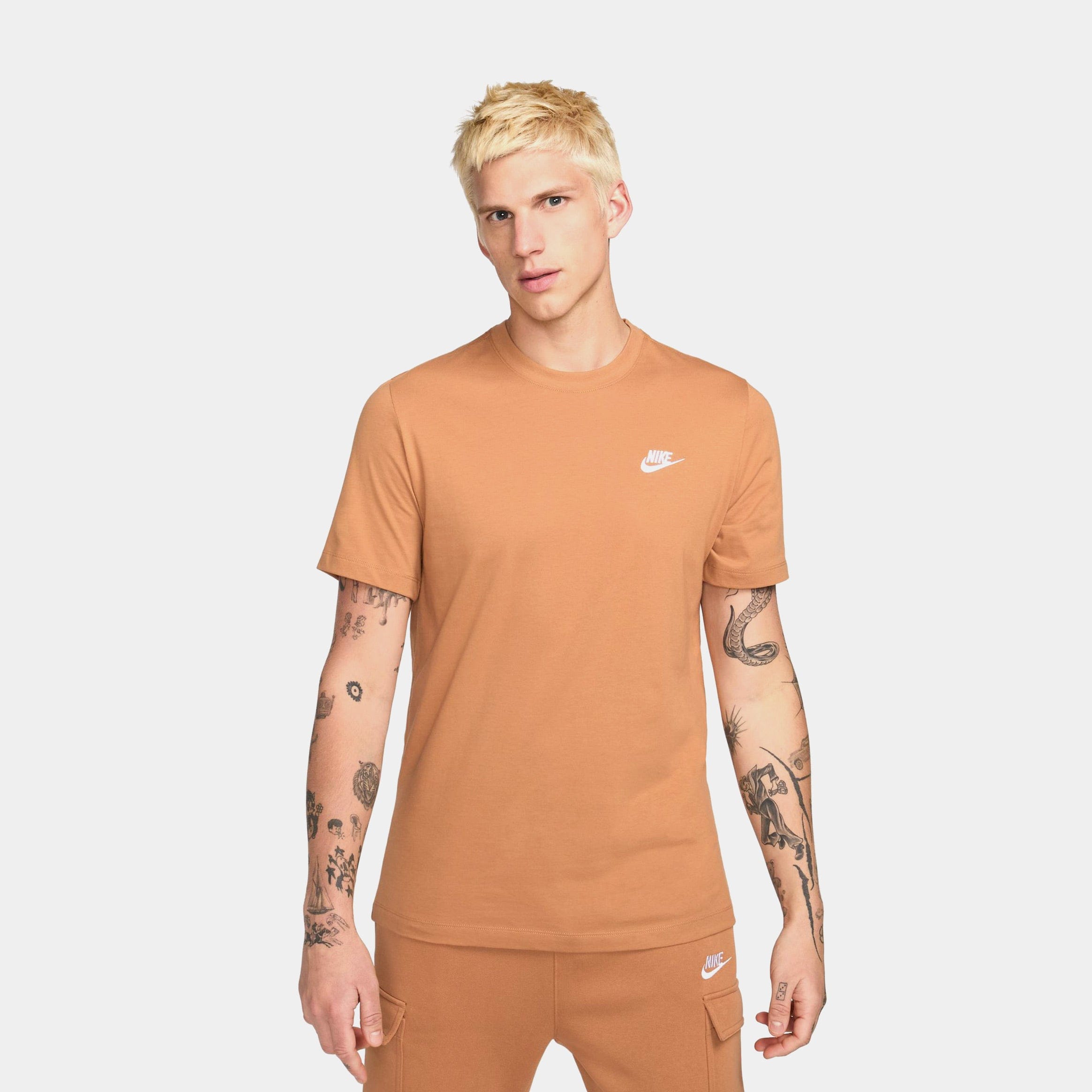 Nike NSW Club Mens Short Sleeve Shirt (Brown/White)