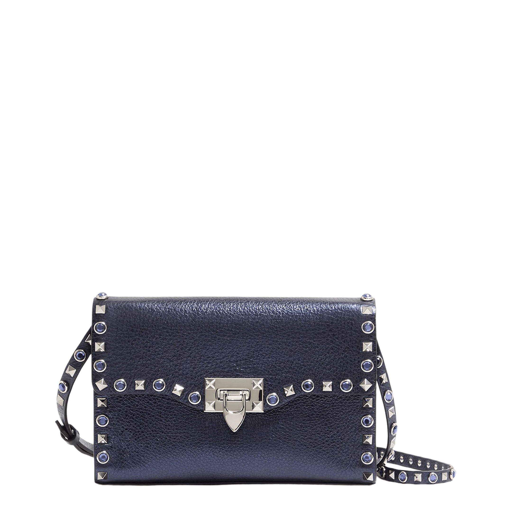 Valentino Rockstud Small Laminated Calfskin Shoulder Bag - Navy