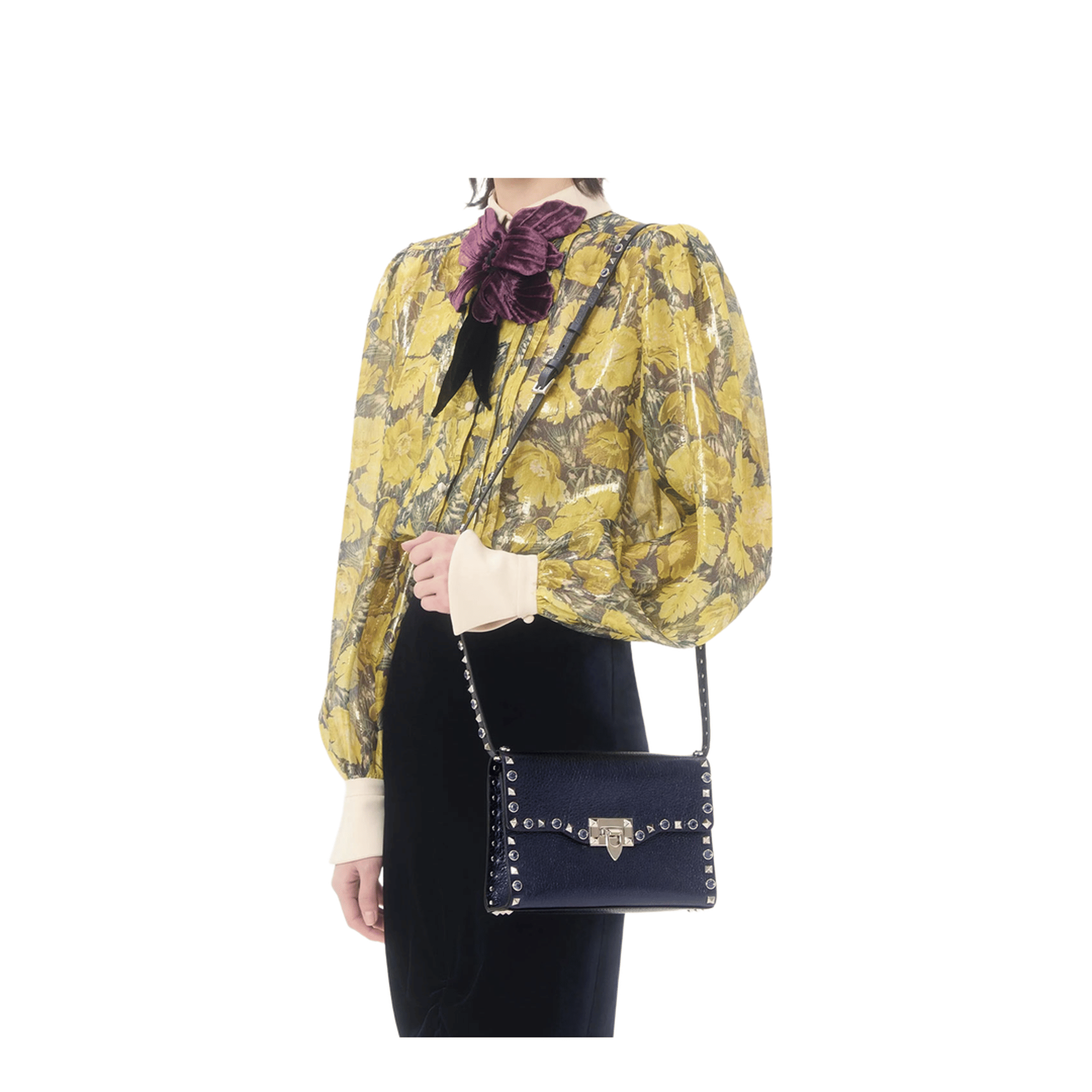 Valentino Rockstud Small Laminated Calfskin Shoulder Bag - Navy