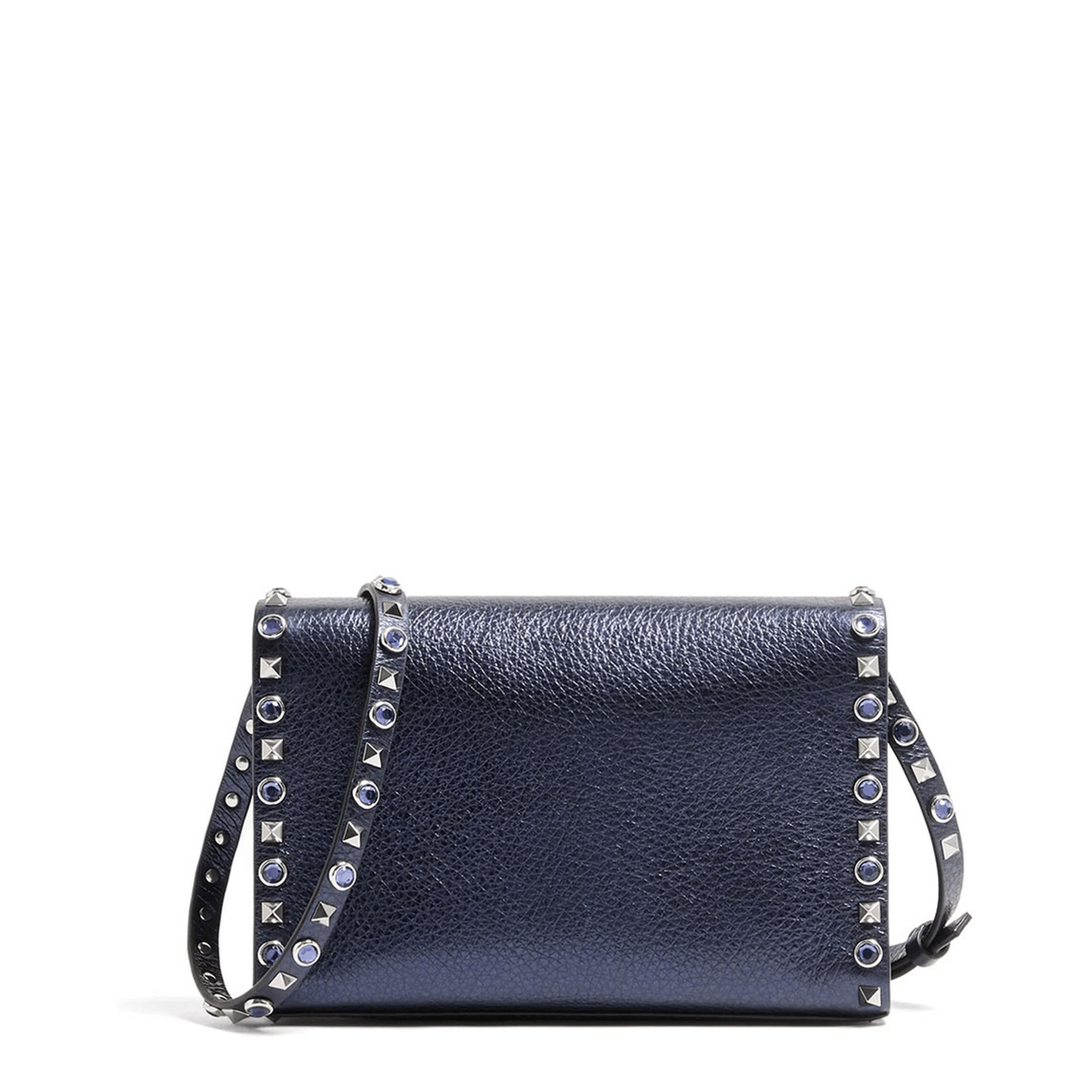 Valentino Rockstud Small Laminated Calfskin Shoulder Bag - Navy