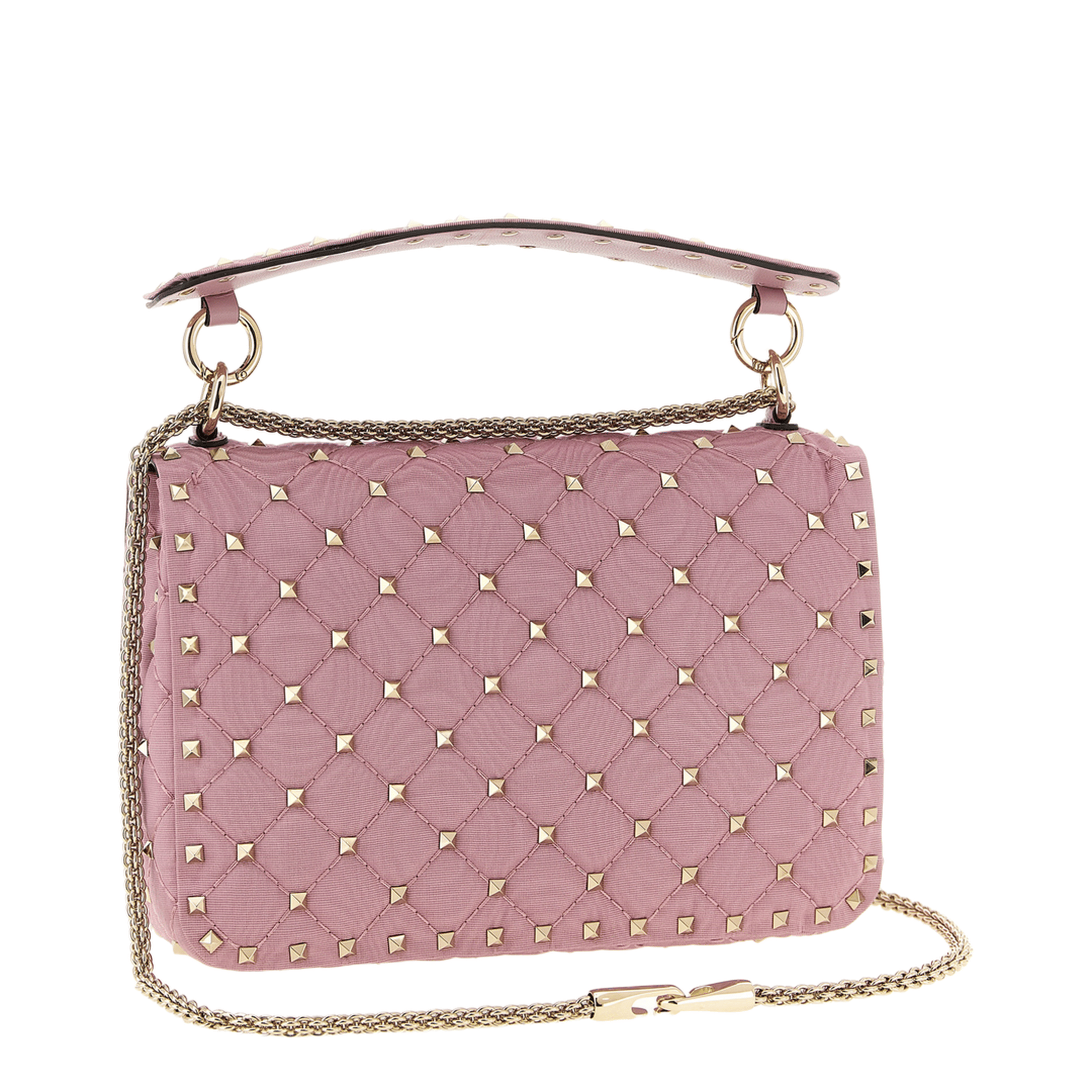 Valentino Rockstud Spike Medium Moiré - Struktur Shoulder Bag - Rose Cannelle