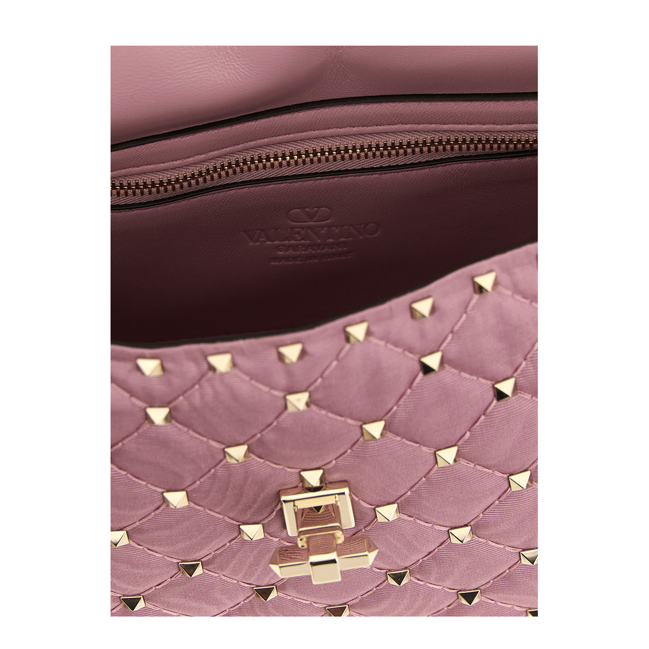 Valentino Rockstud Spike Medium Moiré - Struktur Shoulder Bag - Rose Cannelle