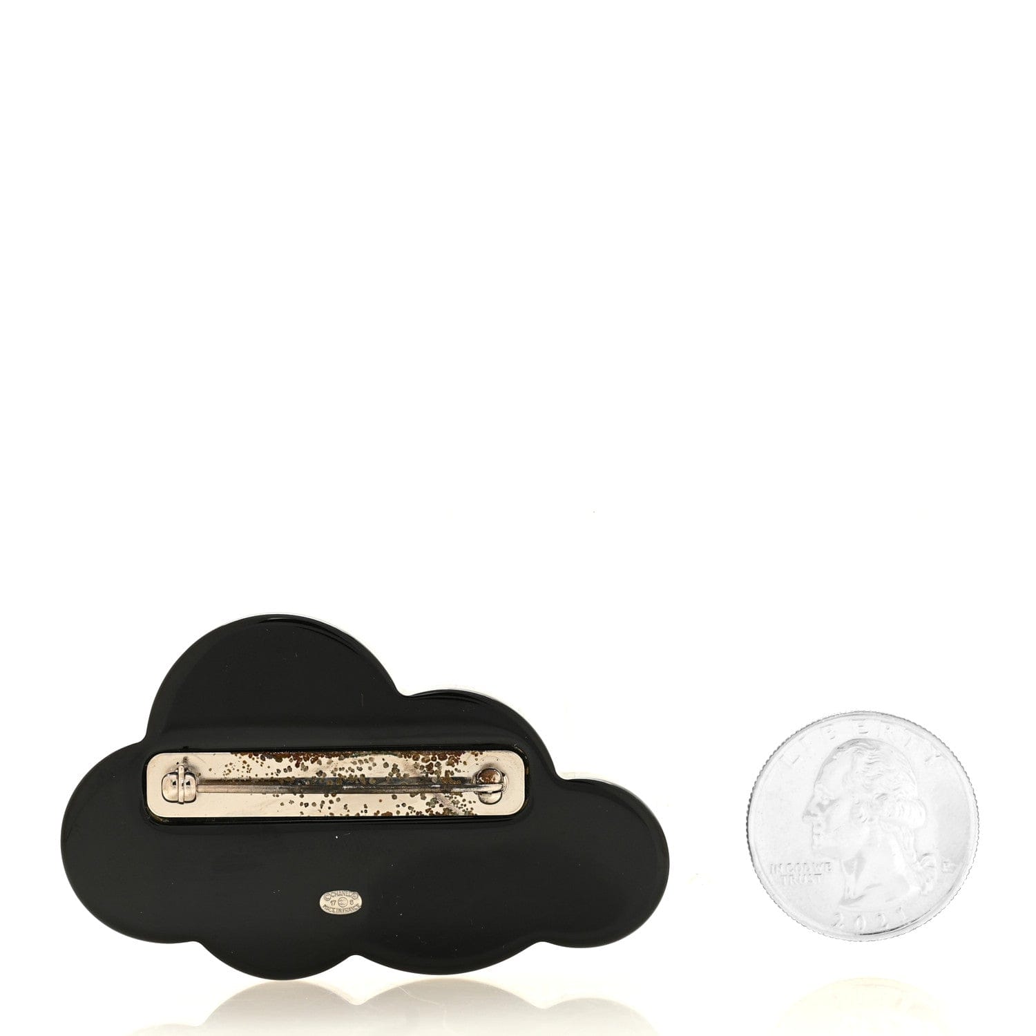 Chanel Glittered Resin Crystal Pearl CC Cloud Brooch Black Silver