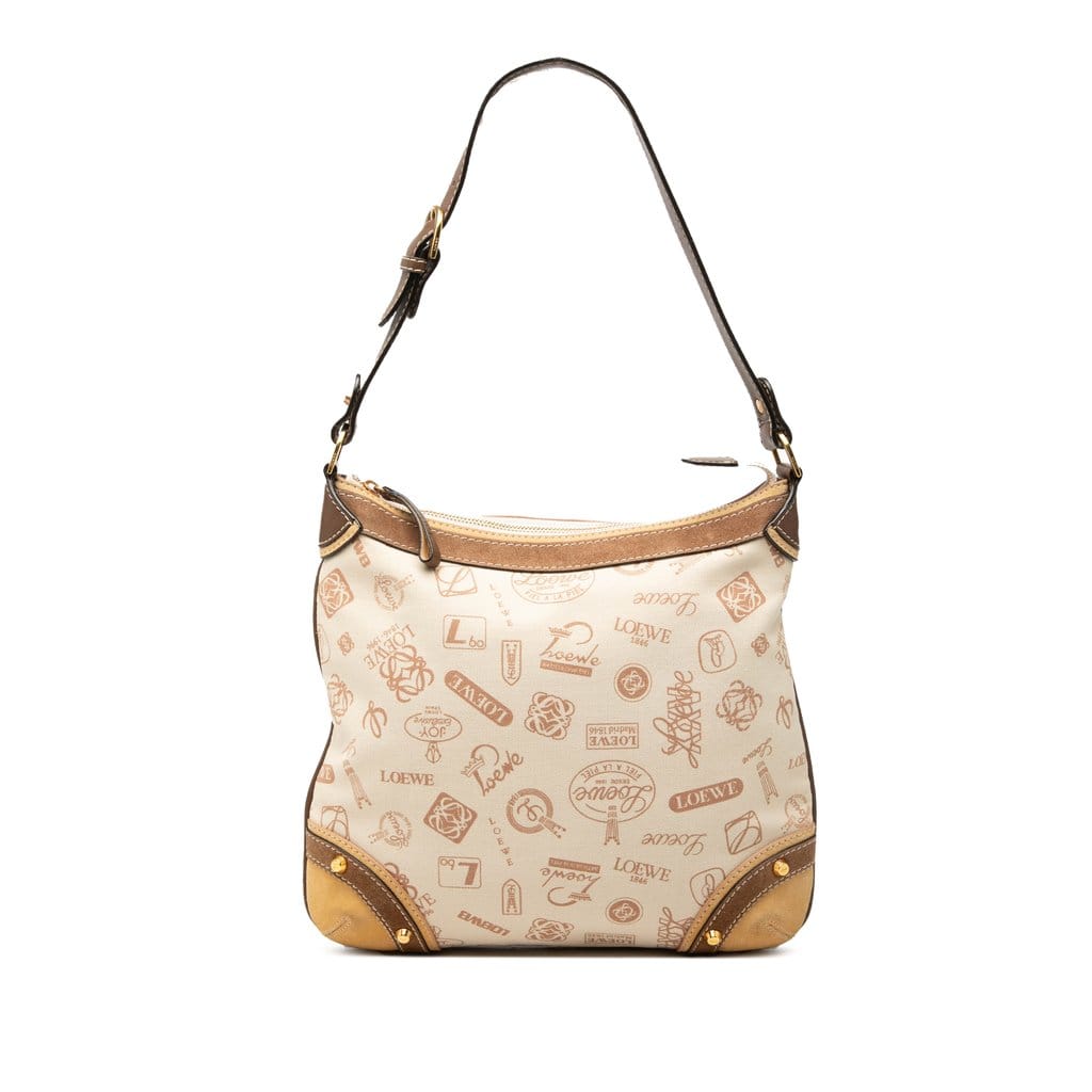 Loewe 160th Anniversary Suede Trimmed Canvas Shoulder Bag