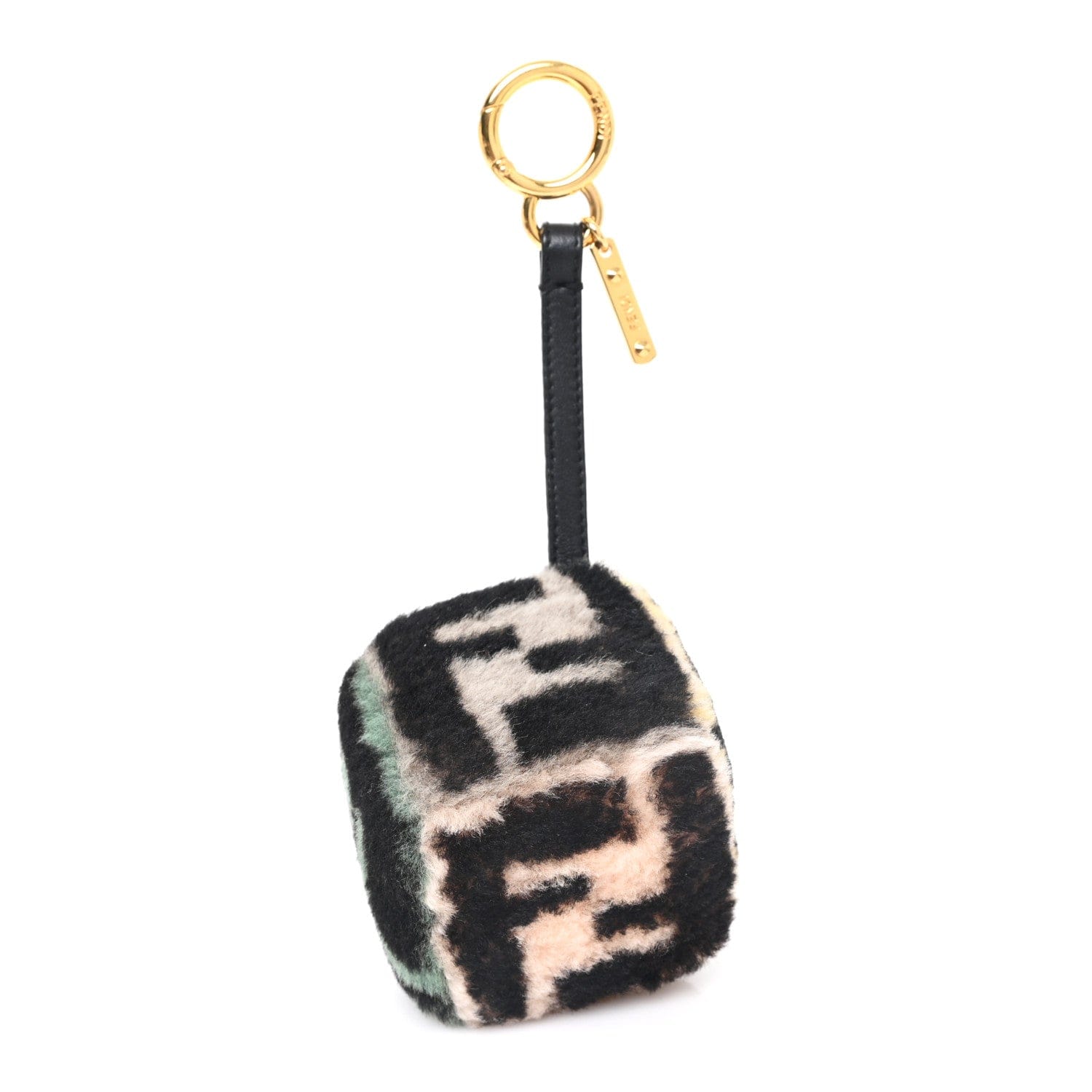 Fendi Shearling Vitello Dolce Macro FF 1974 Dice Bag Charm Multicolor
