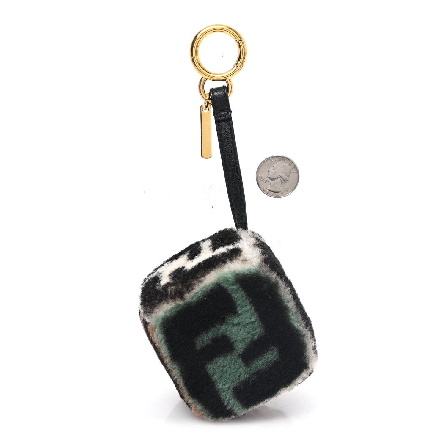 Fendi Shearling Vitello Dolce Macro FF 1974 Dice Bag Charm Multicolor