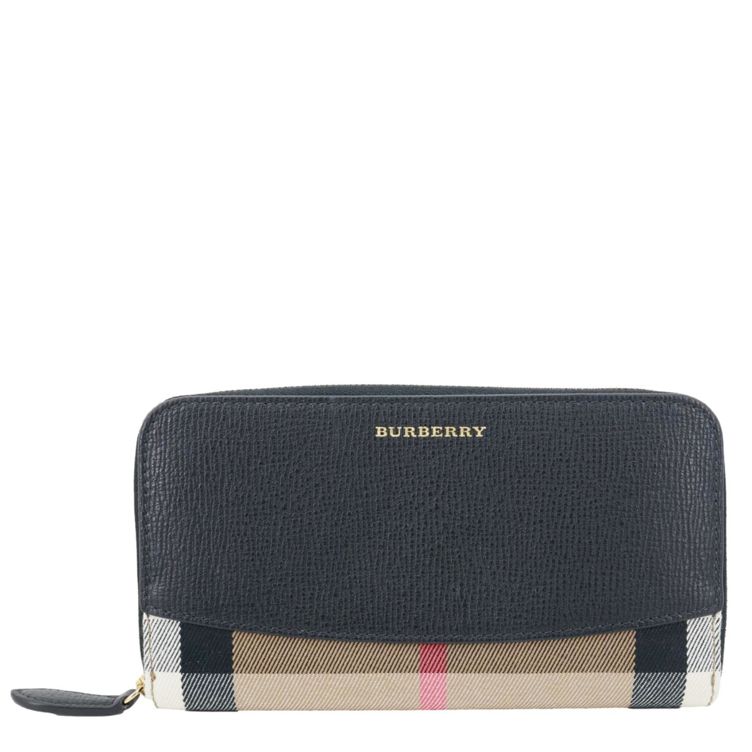 BURBERRY Elmore House Check Derby leather Zip Around Wallet Black