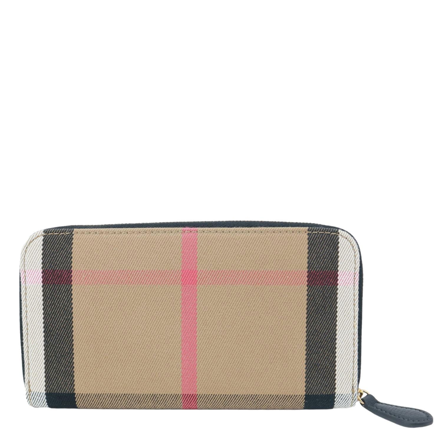 BURBERRY Elmore House Check Derby leather Zip Around Wallet Black